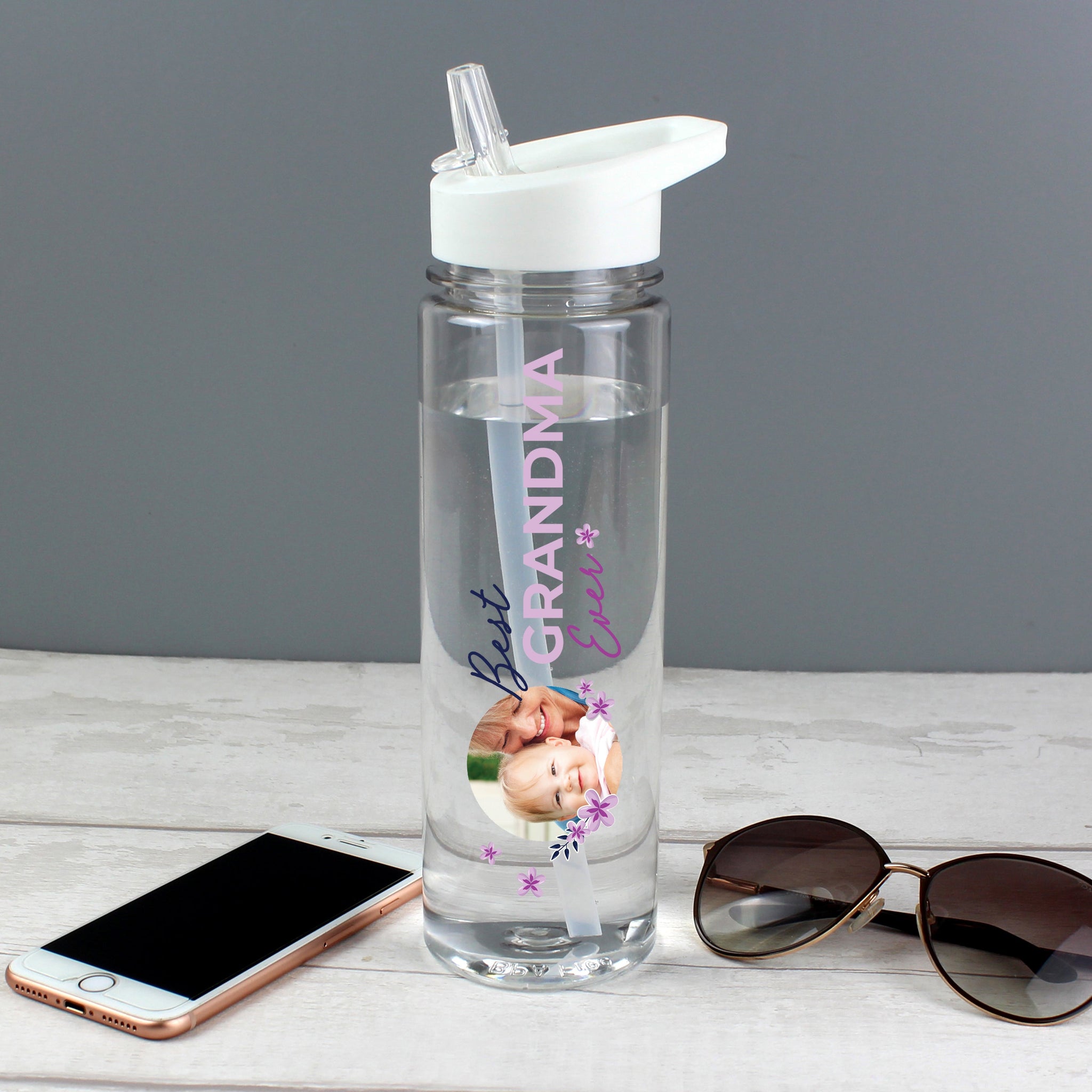 Personalised Floral Best Ever Photo Upload Water Bottle: 2 - Water Bottles By Gift Moments