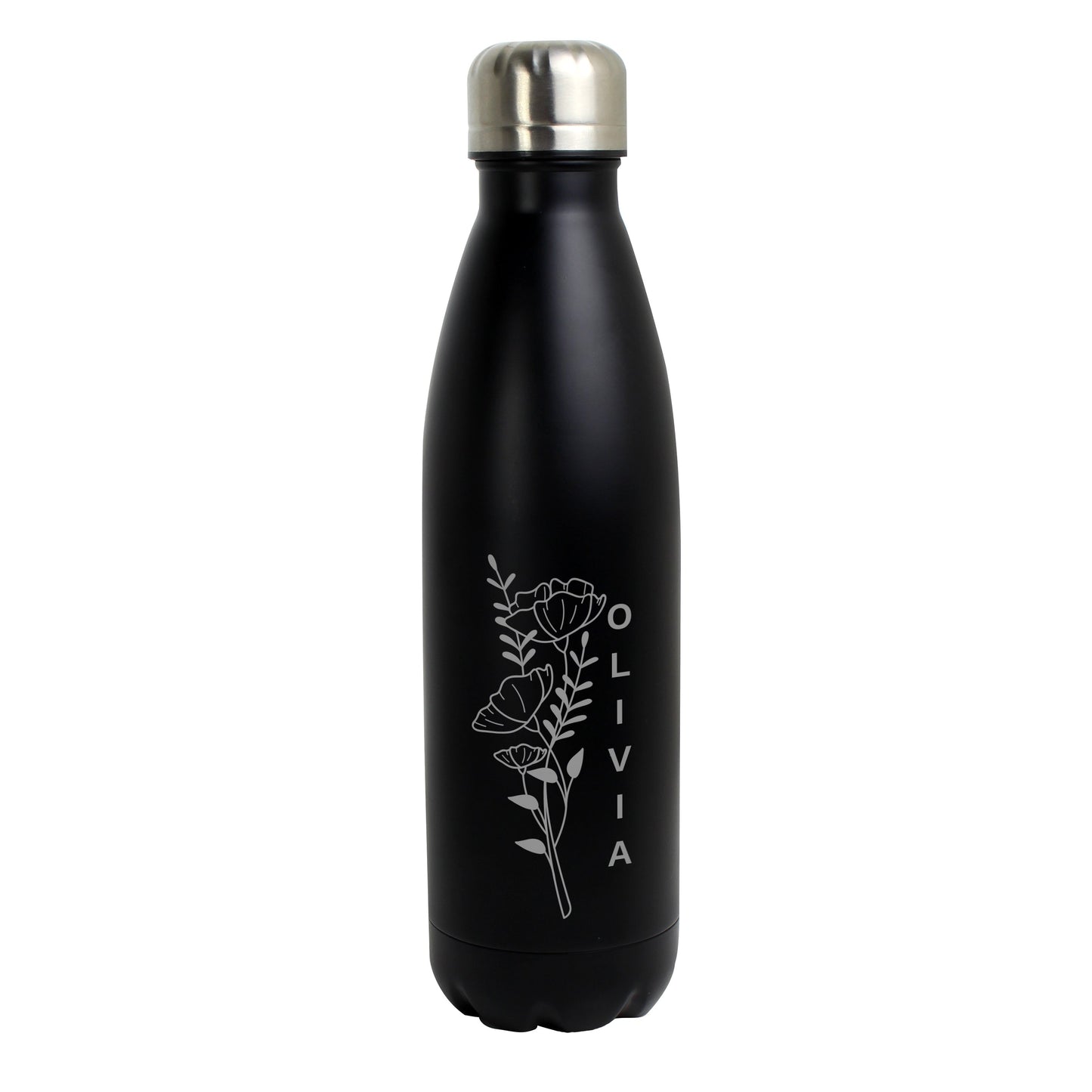 Personalised Floral Black Metal Insulated Drinks Bottle: 5 - Water Bottles By Gift Moments