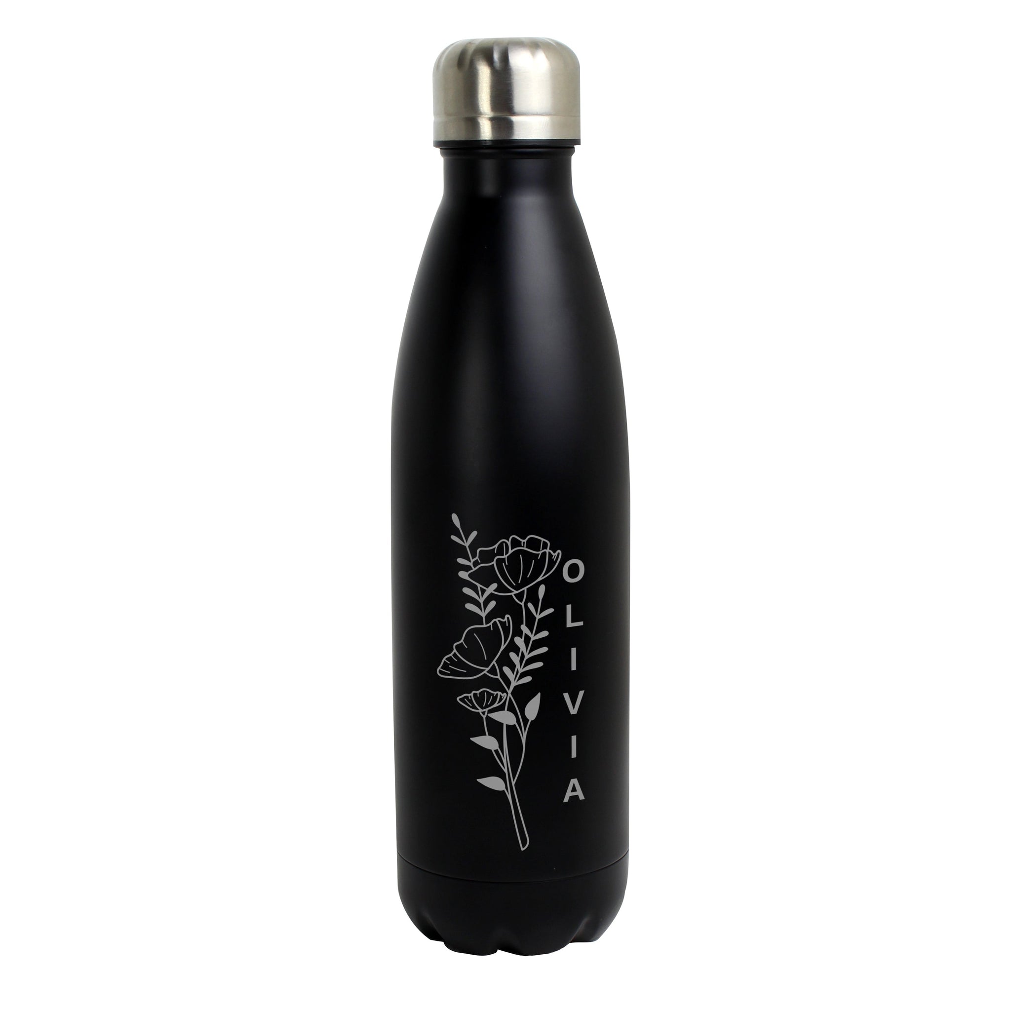 Personalised Floral Black Metal Insulated Drinks Bottle: 5 - Water Bottles By Gift Moments