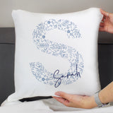 Personalised Floral Blue Initial Cushion: 2 - Cushions By Gift Moments
