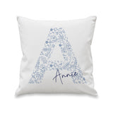 Personalised Floral Blue Initial Cushion: 4 - Cushions By Gift Moments