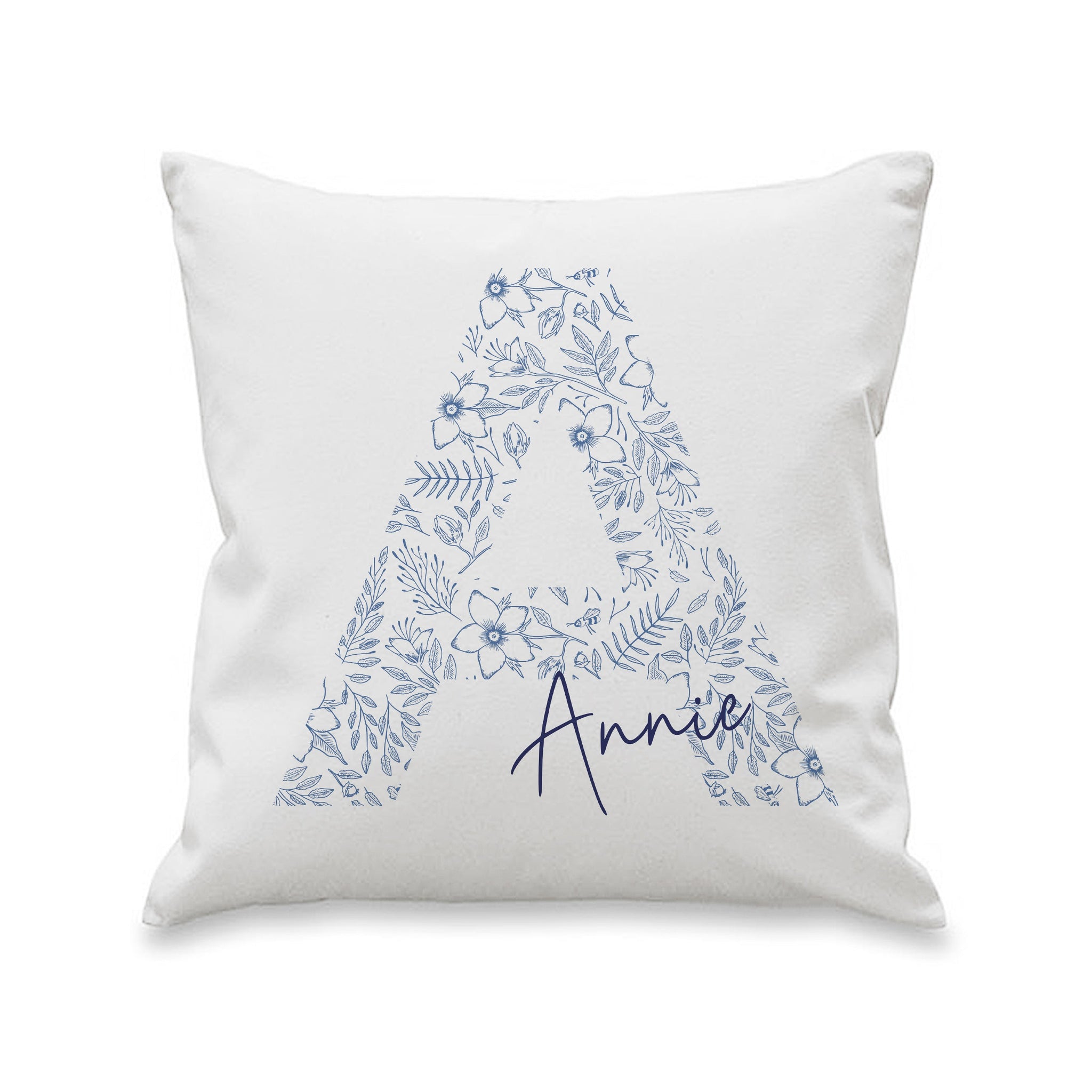 Personalised Floral Blue Initial Cushion: 4 - Cushions By Gift Moments