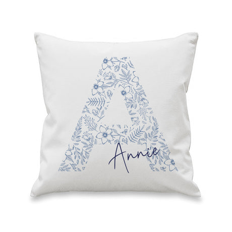 Personalised Floral Blue Initial Cushion: 4 - Cushions By Gift Moments