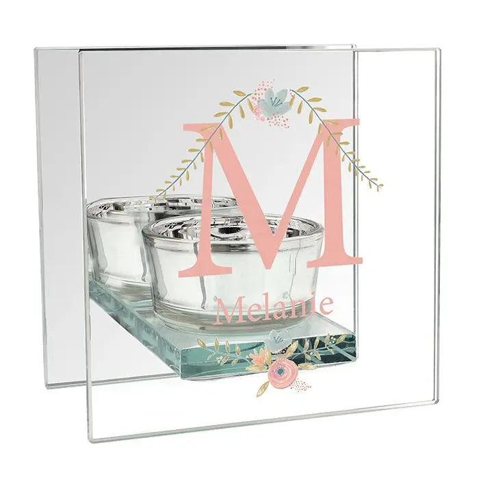 Personalised Floral Bouquet Mirrored Glass Tea Light Candle Holder: 2 - Candle Holders By Gift Moments