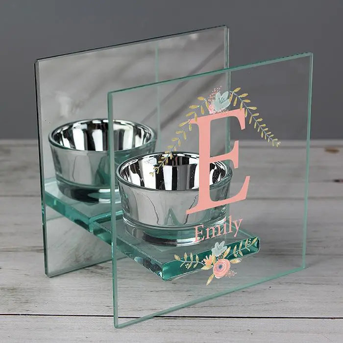 Personalised Floral Bouquet Mirrored Glass Tea Light Candle Holder: 3 - Candle Holders By Gift Moments