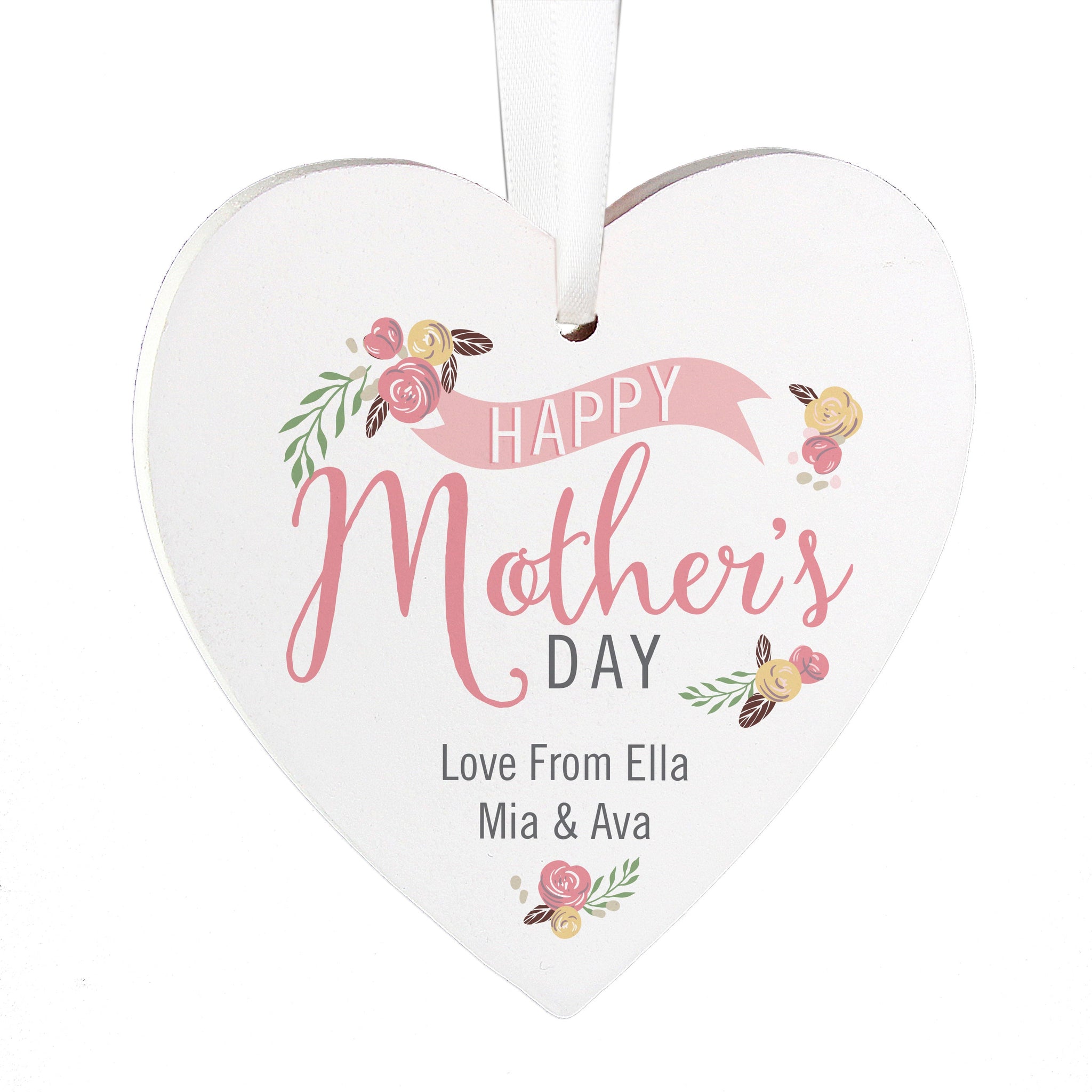 Personalised Floral Bouquet Mother’s Day Wooden Heart Decoration: 3 - Decorations By Gift Moments