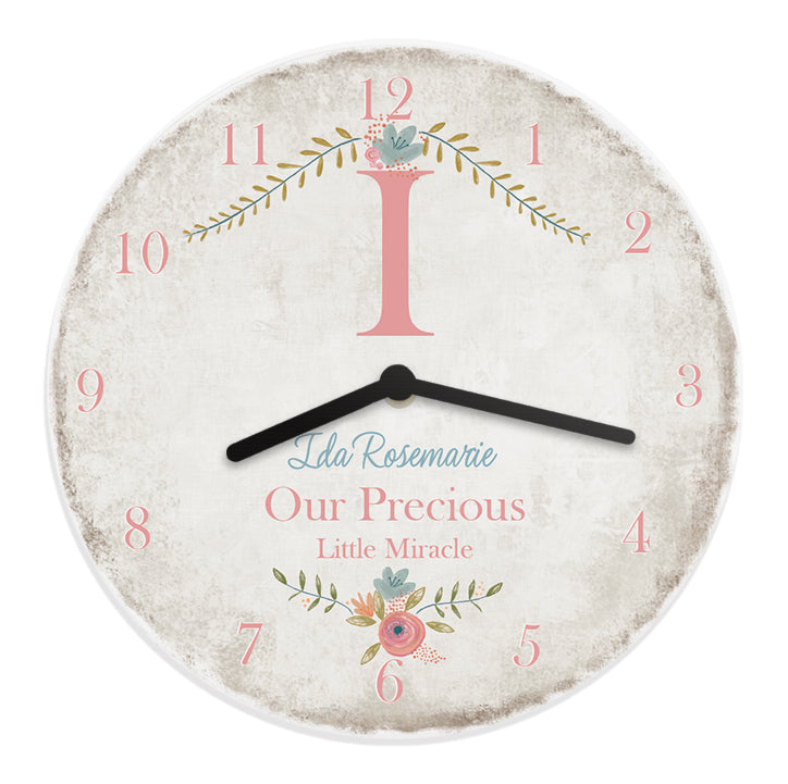 Personalised Floral Bouquet Shabby Chic Large Wooden Clock: 5 - Clocks By Gift Moments