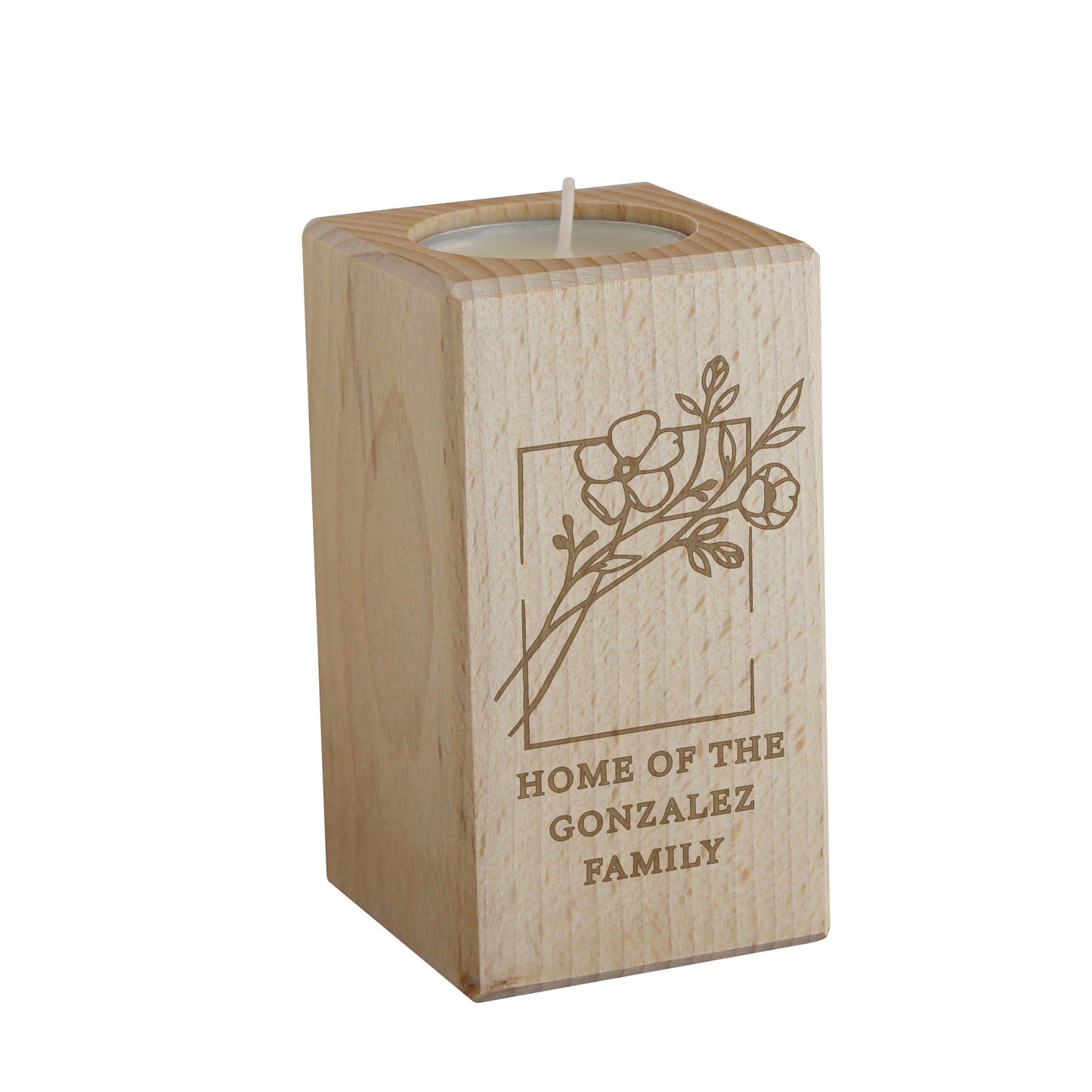 Personalised Floral Bouquet Wooden Tealight Holder: 4 - Candle Holders By Gift Moments