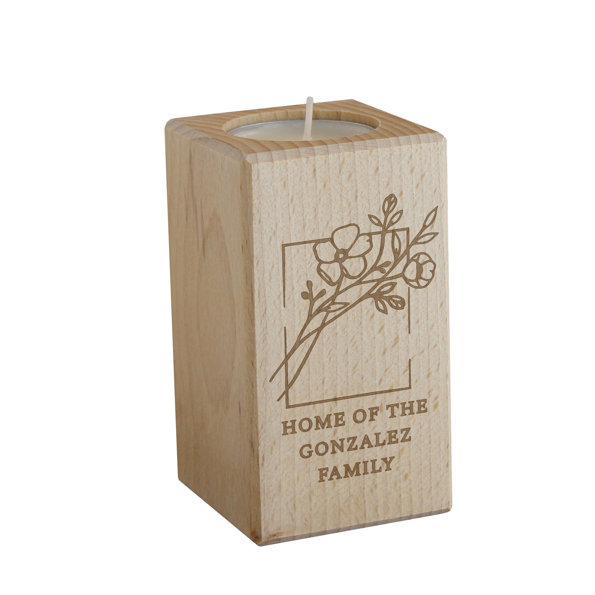 Personalised Floral Bouquet Wooden Tealight Holder: 4 - Candle Holders By Gift Moments