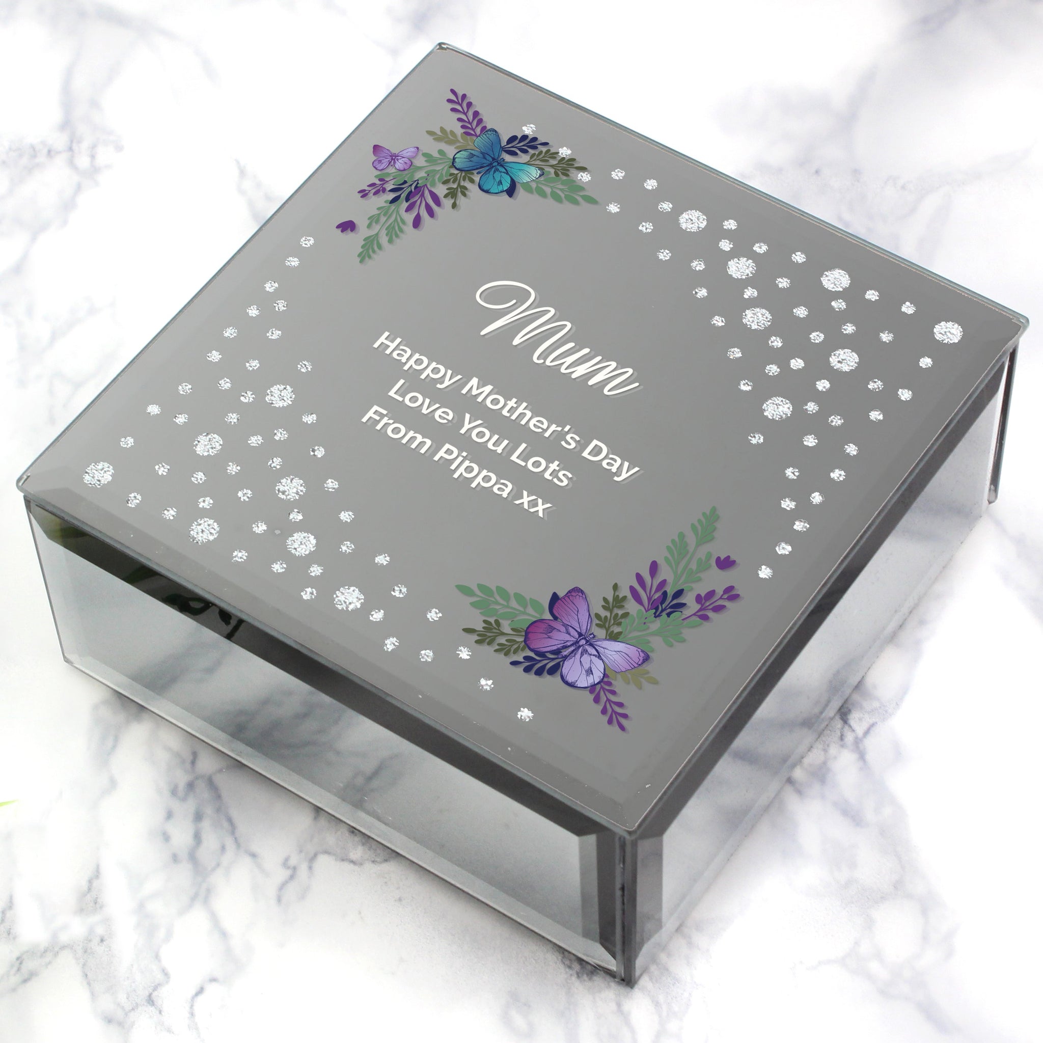Personalised Floral Butterfly Diamante Glass Trinket Box: 5 - Trinket Boxes By Gift Moments