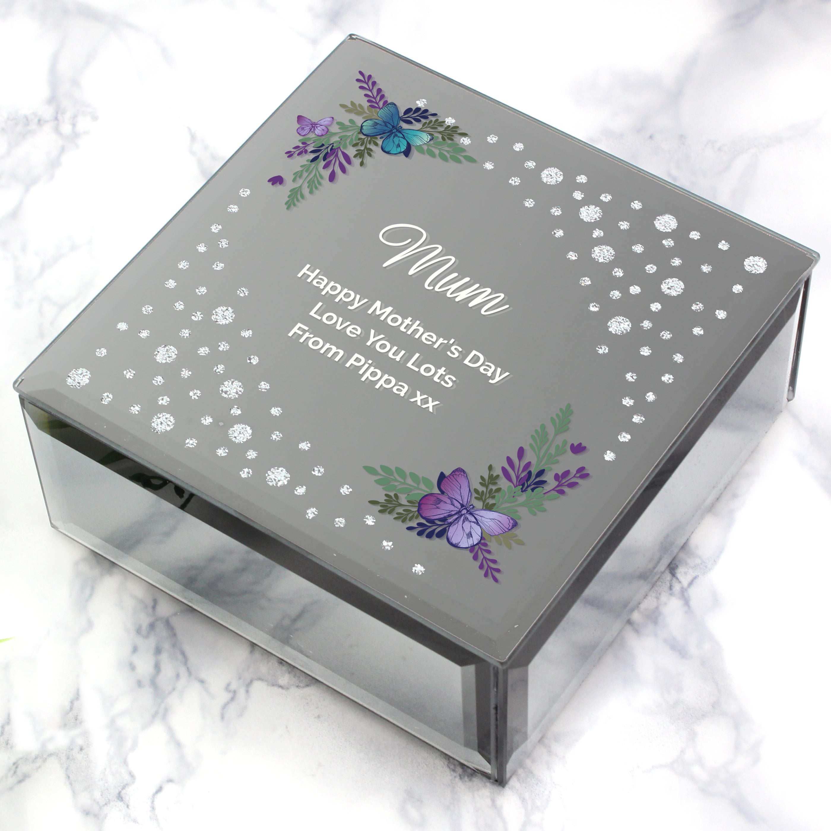 Personalised Floral Butterfly Diamante Glass Trinket Box - Shop Trinket Boxes At Gift Moments - 5