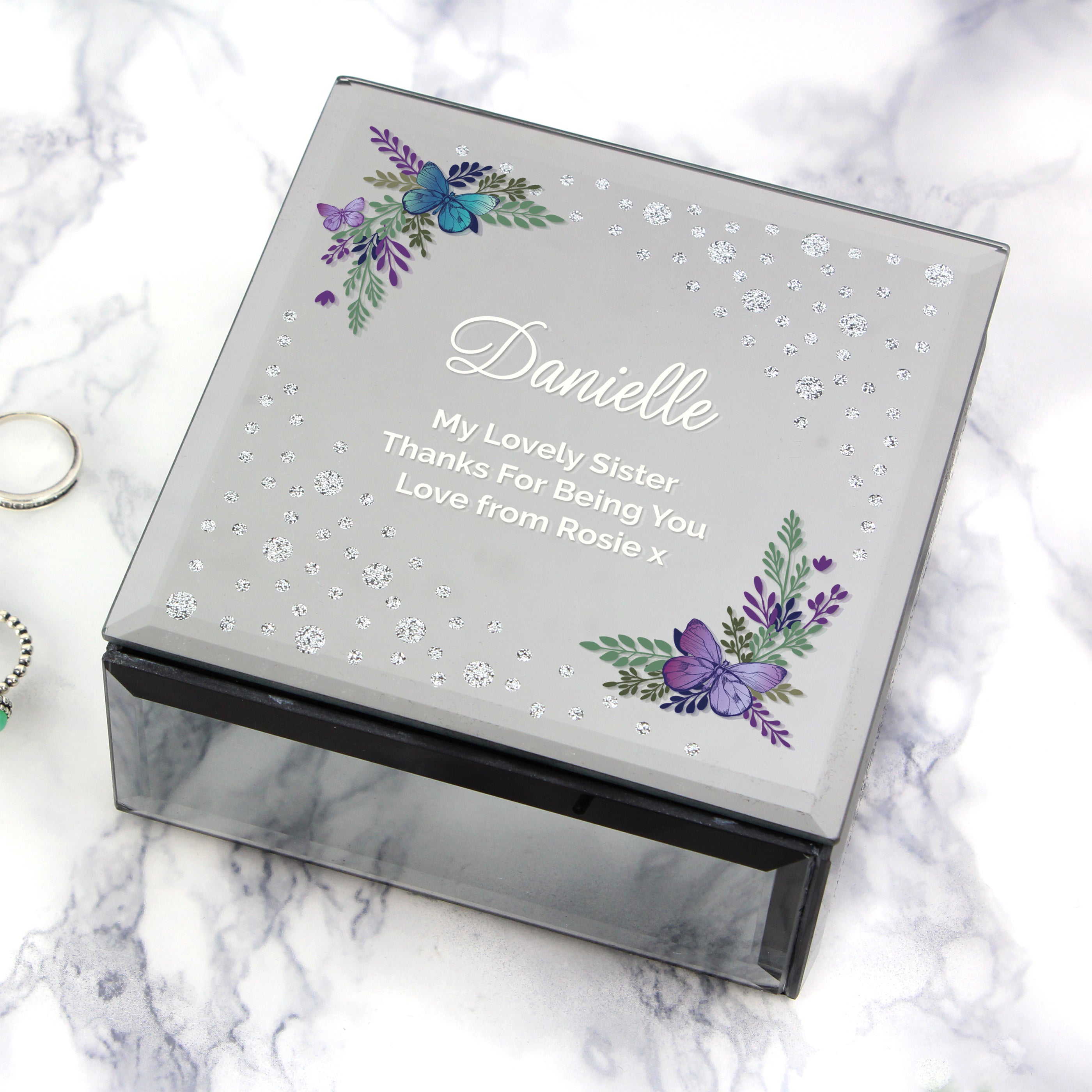 Personalised Floral Butterfly Diamante Glass Trinket Box - Shop Trinket Boxes At Gift Moments - 4