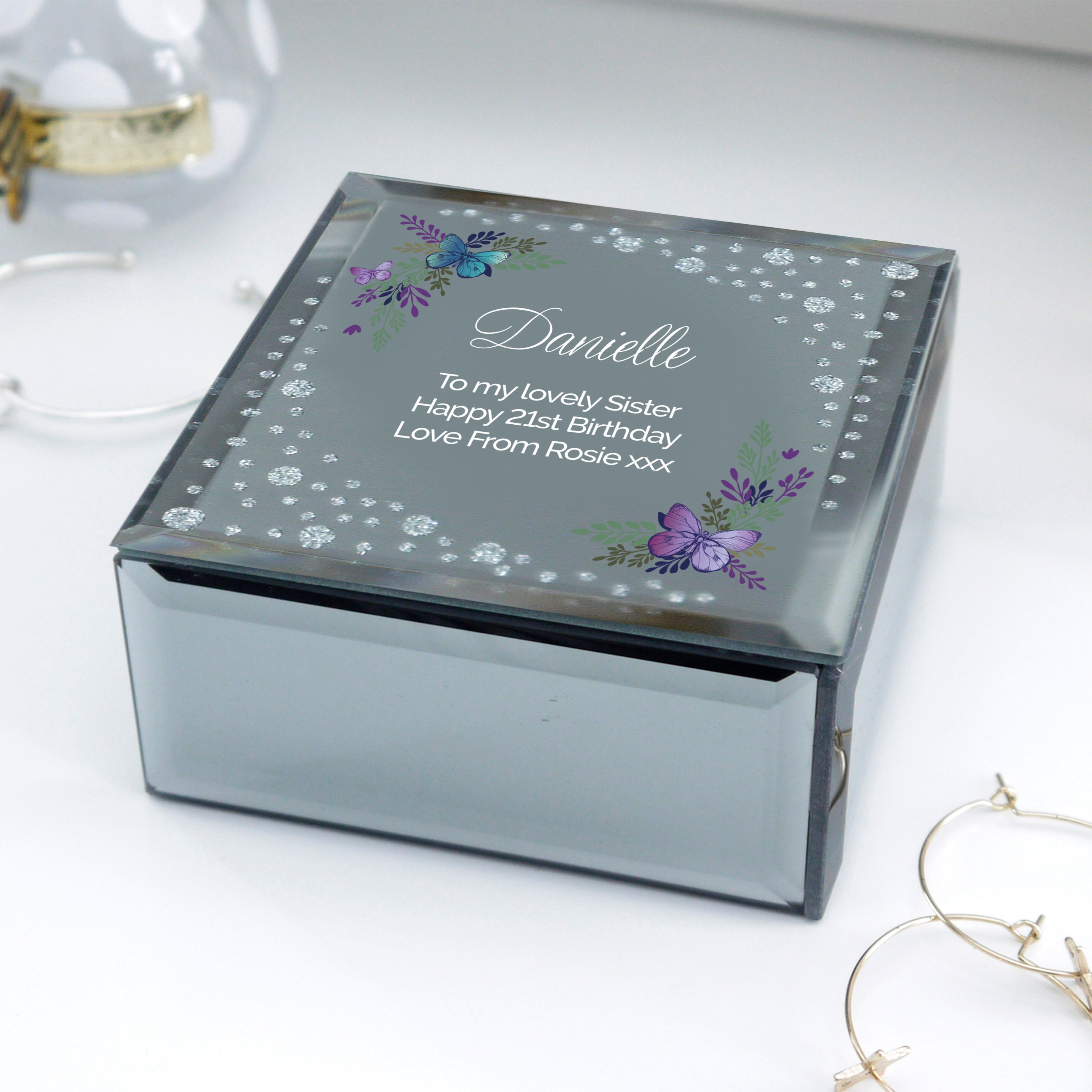 Personalised Floral Butterfly Diamante Glass Trinket Box - Shop Trinket Boxes At Gift Moments - 1