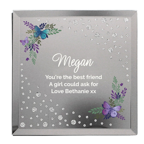Personalised Floral Butterfly Diamante Glass Trinket Box: 3 - Trinket Boxes By Gift Moments