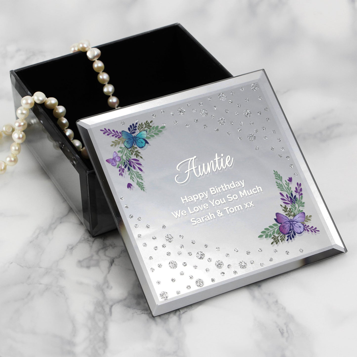 Personalised Floral Butterfly Diamante Glass Trinket Box: 6 - Trinket Boxes By Gift Moments