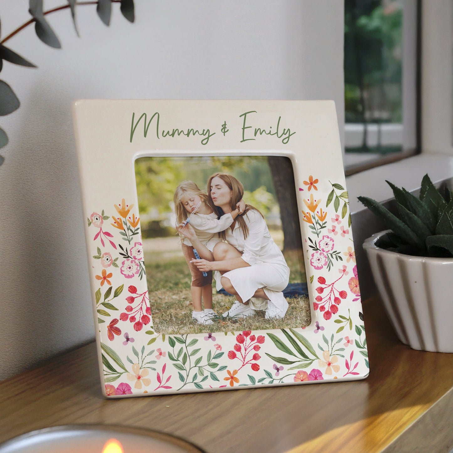 Personalised Floral Ceramic 4x4 Frame: 1 - Photo Frames By Gift Moments