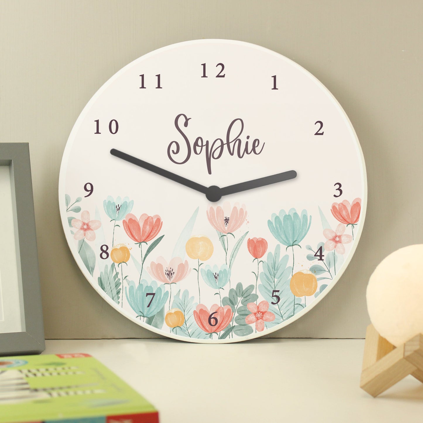 Personalised Floral Children’s Wall Clock: 3 - Clocks By Gift Moments