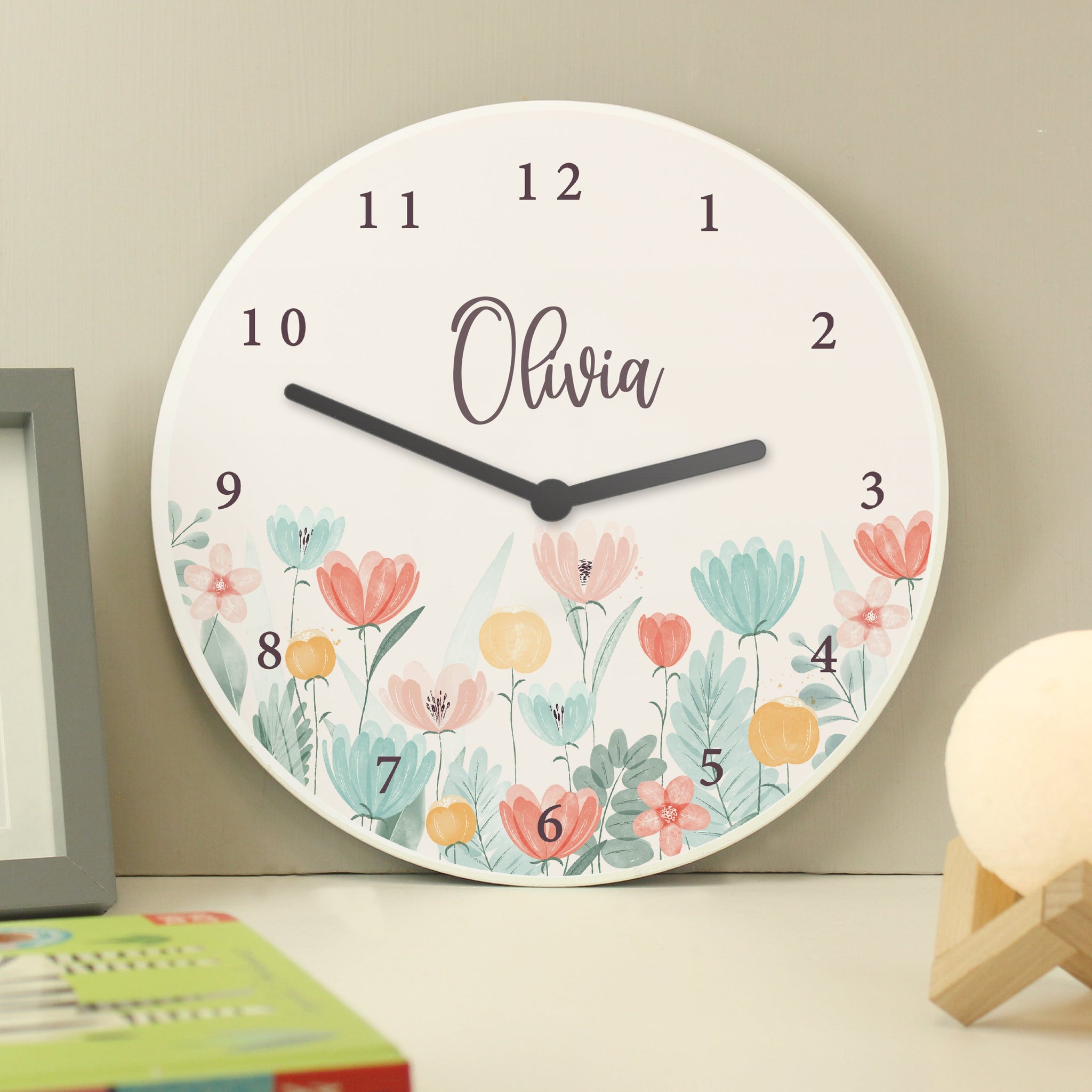 Personalised Floral Children’s Wall Clock: 1 - Clocks By Gift Moments