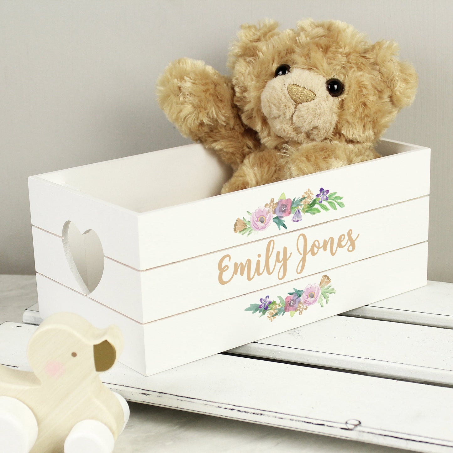 Personalised Floral Couples White Wooden Crate: 3 - Storage By Gift Moments