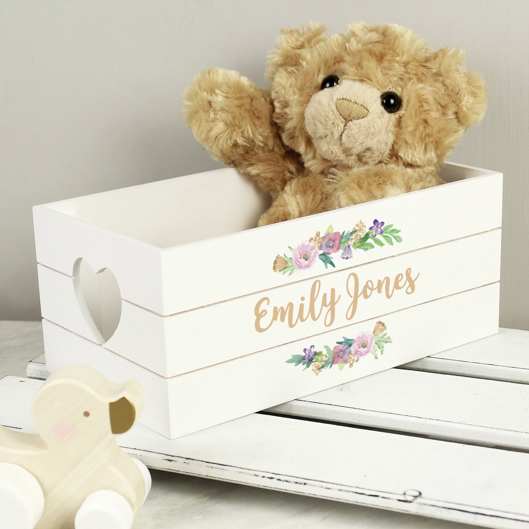 Personalised Floral Couples White Wooden Crate: 3 - Storage By Gift Moments