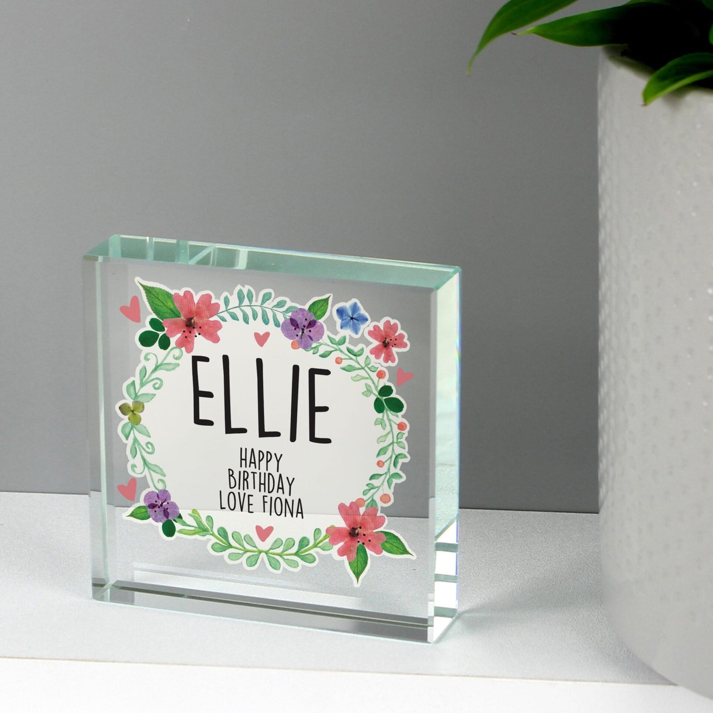 Personalised Floral Crystal Token: 4 - Crystal Tokens By Gift Moments