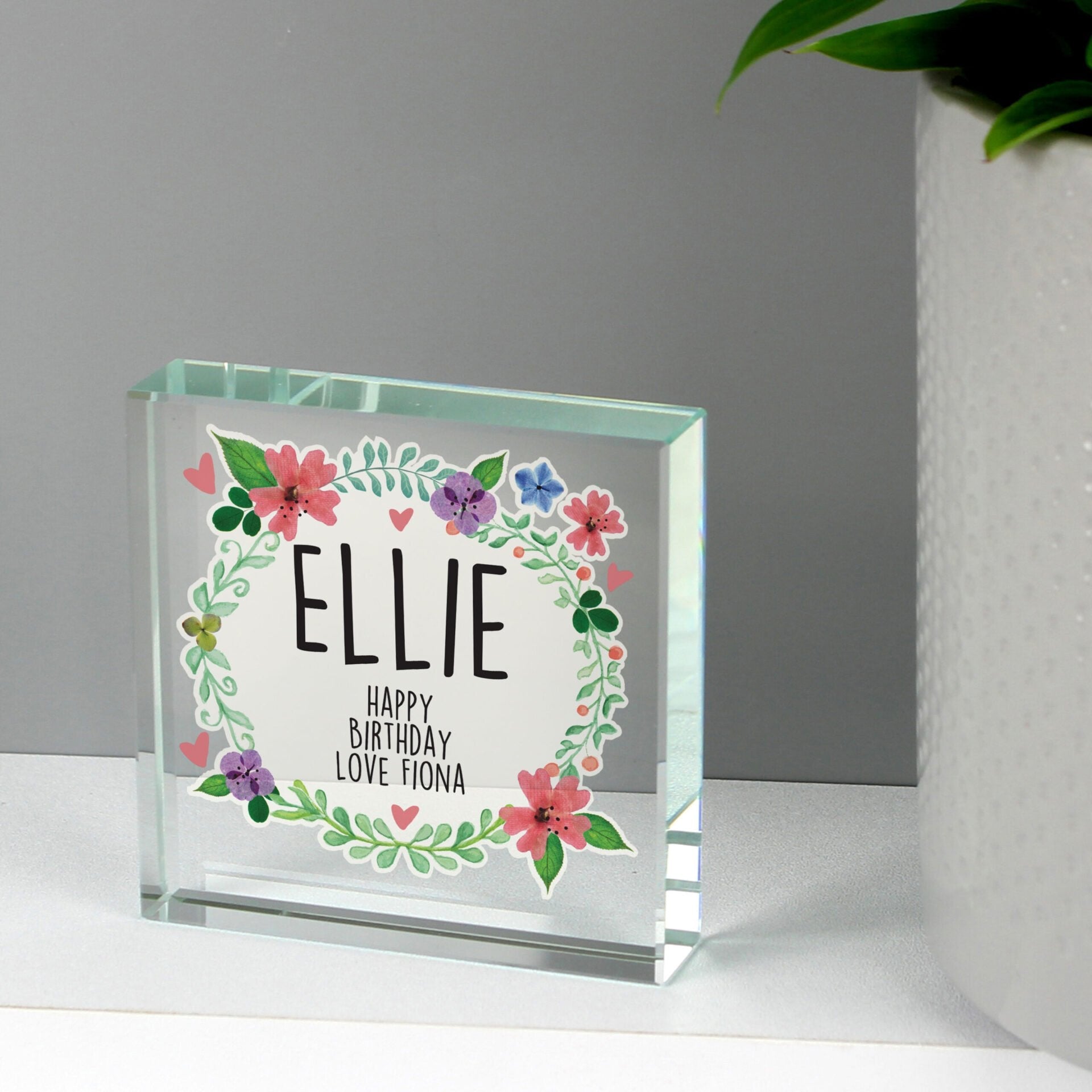 Personalised Floral Crystal Token: 4 - Crystal Tokens By Gift Moments