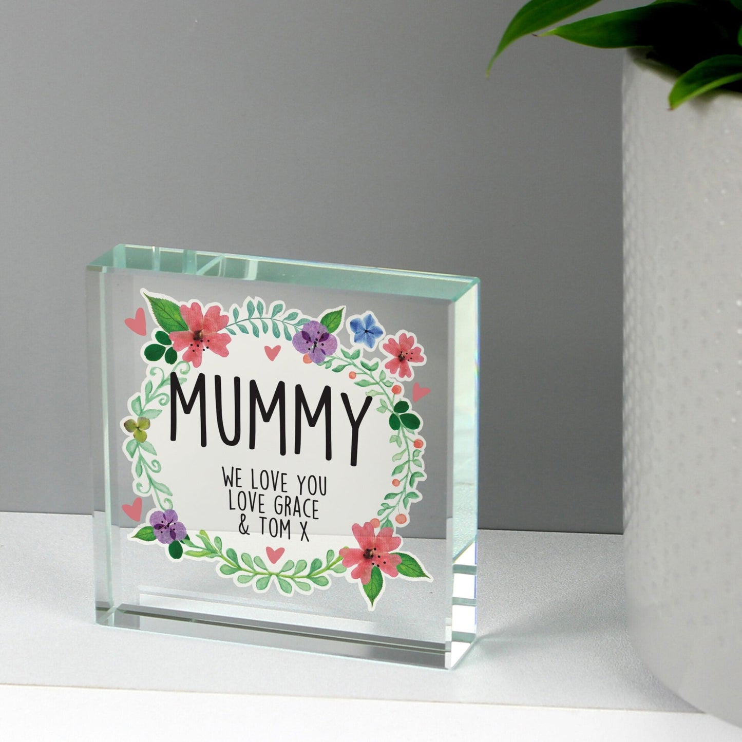 Personalised Floral Crystal Token: 3 - Crystal Tokens By Gift Moments