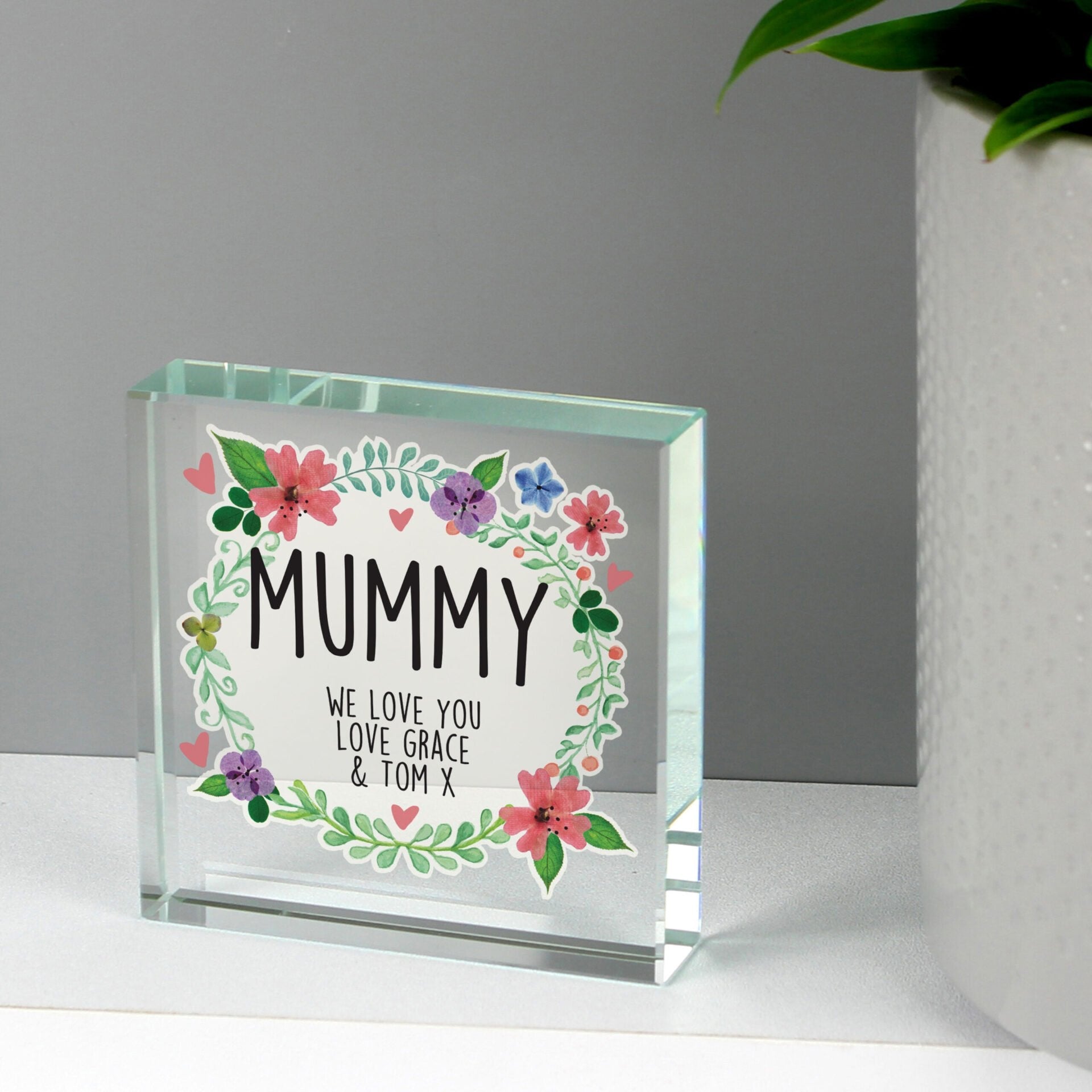 Personalised Floral Crystal Token: 3 - Crystal Tokens By Gift Moments
