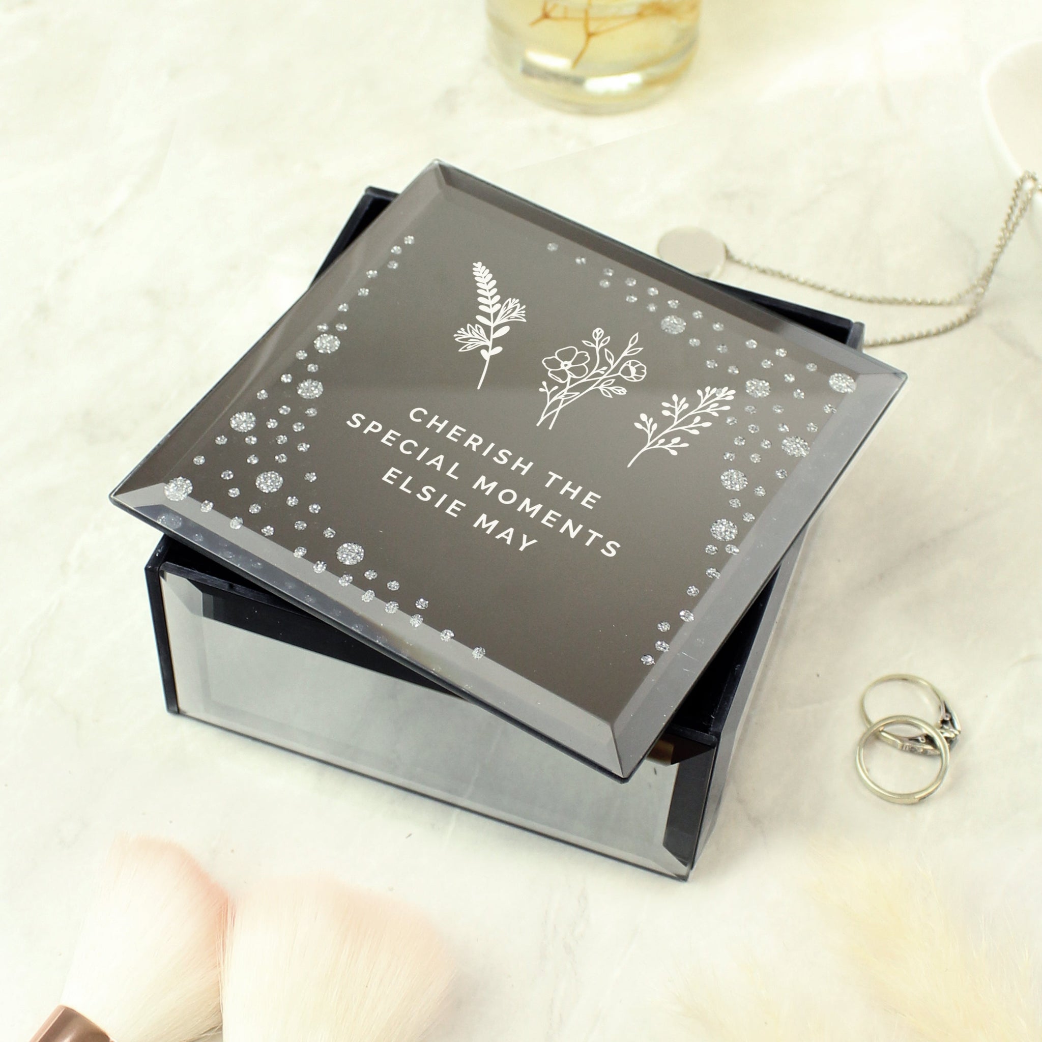 Personalised Floral Diamante Mirrored Trinket Box: 1 - Trinket Boxes By Gift Moments
