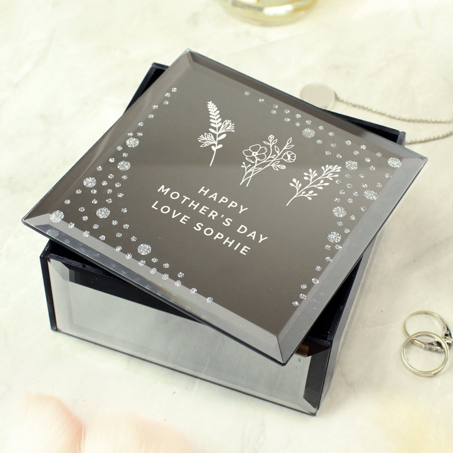 Personalised Floral Diamante Mirrored Trinket Box: 2 - Trinket Boxes By Gift Moments
