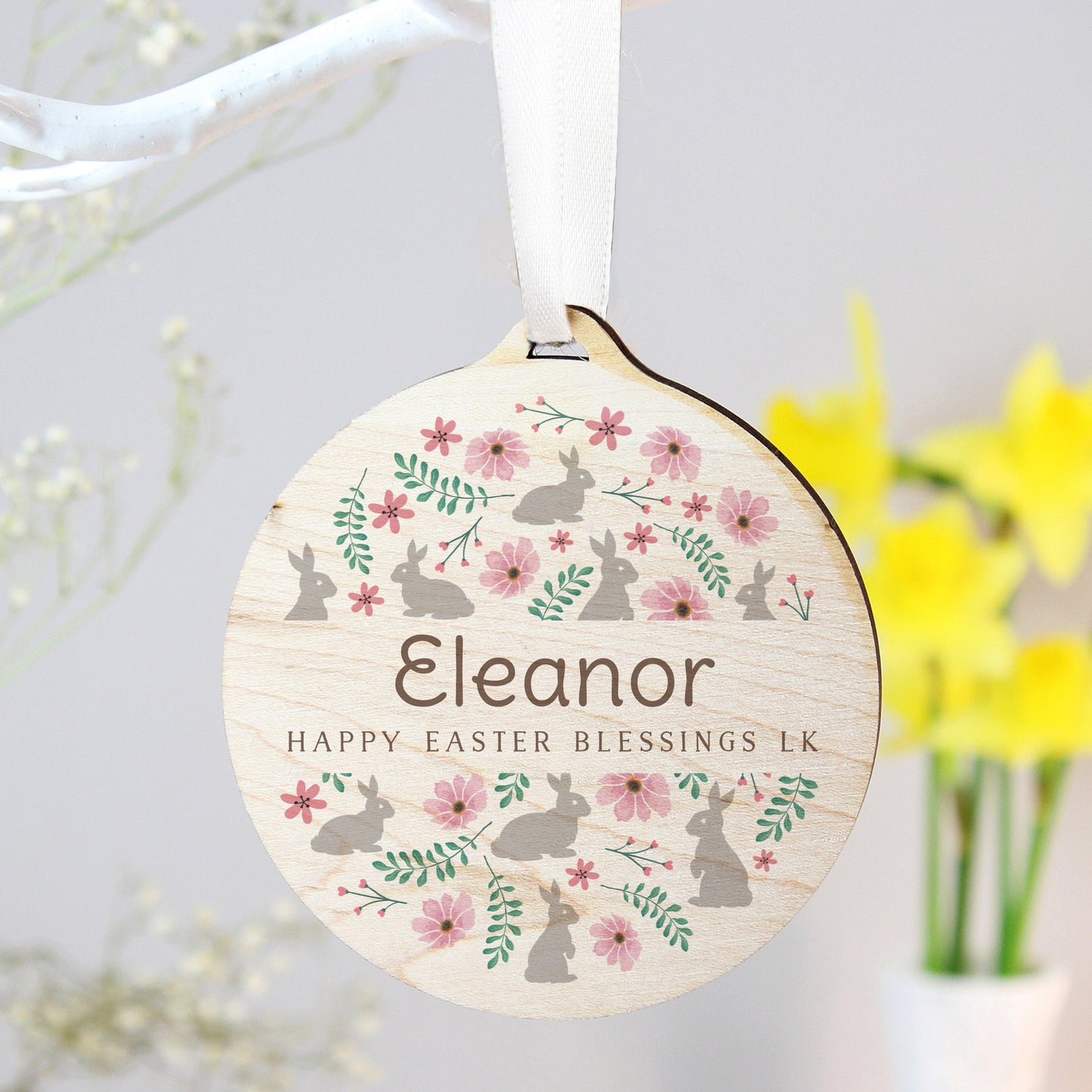 Personalised Floral Easter Tree Wooden Decoration: 3 - Decorations By Gift Moments