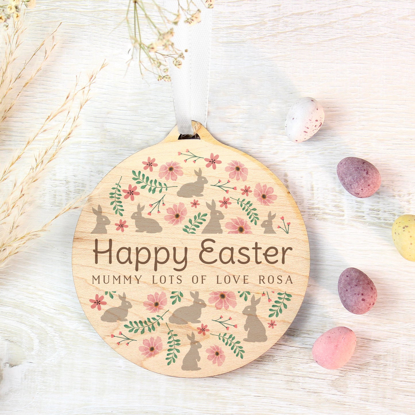 Personalised Floral Easter Tree Wooden Decoration: 4 - Decorations By Gift Moments