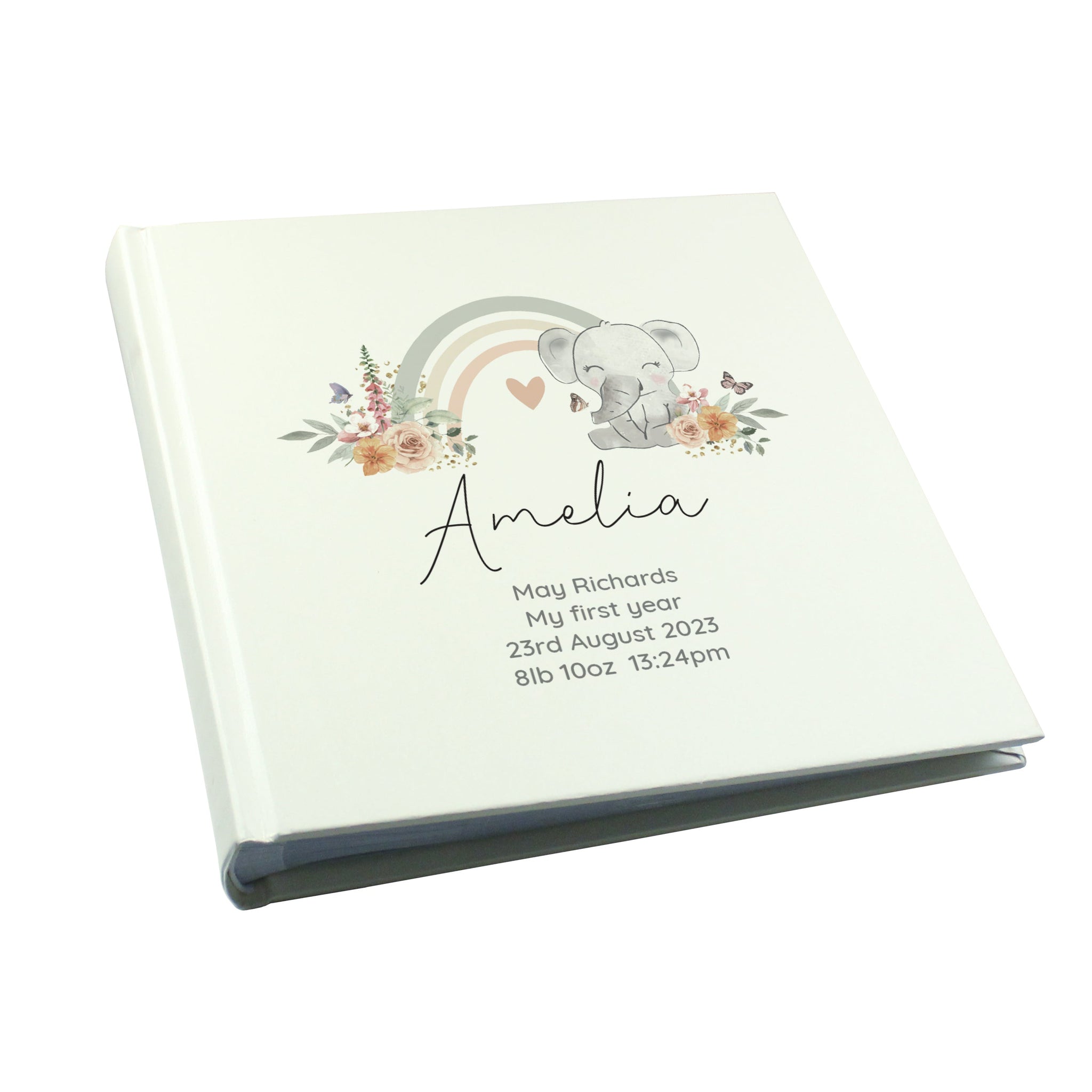 Personalised Floral Elephant Square Photo Album: 5 - Photo Albums By Gift Moments