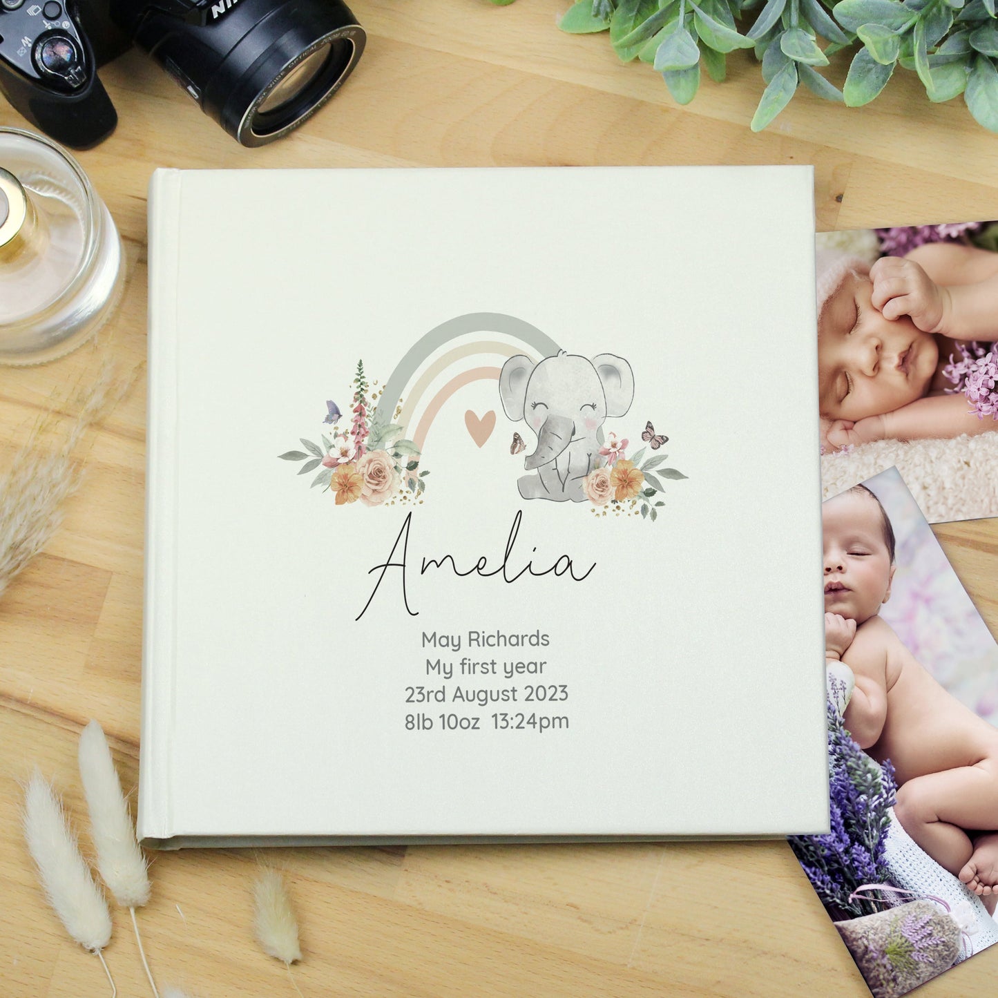 Personalised Floral Elephant Square Photo Album: 7 - Photo Albums By Gift Moments