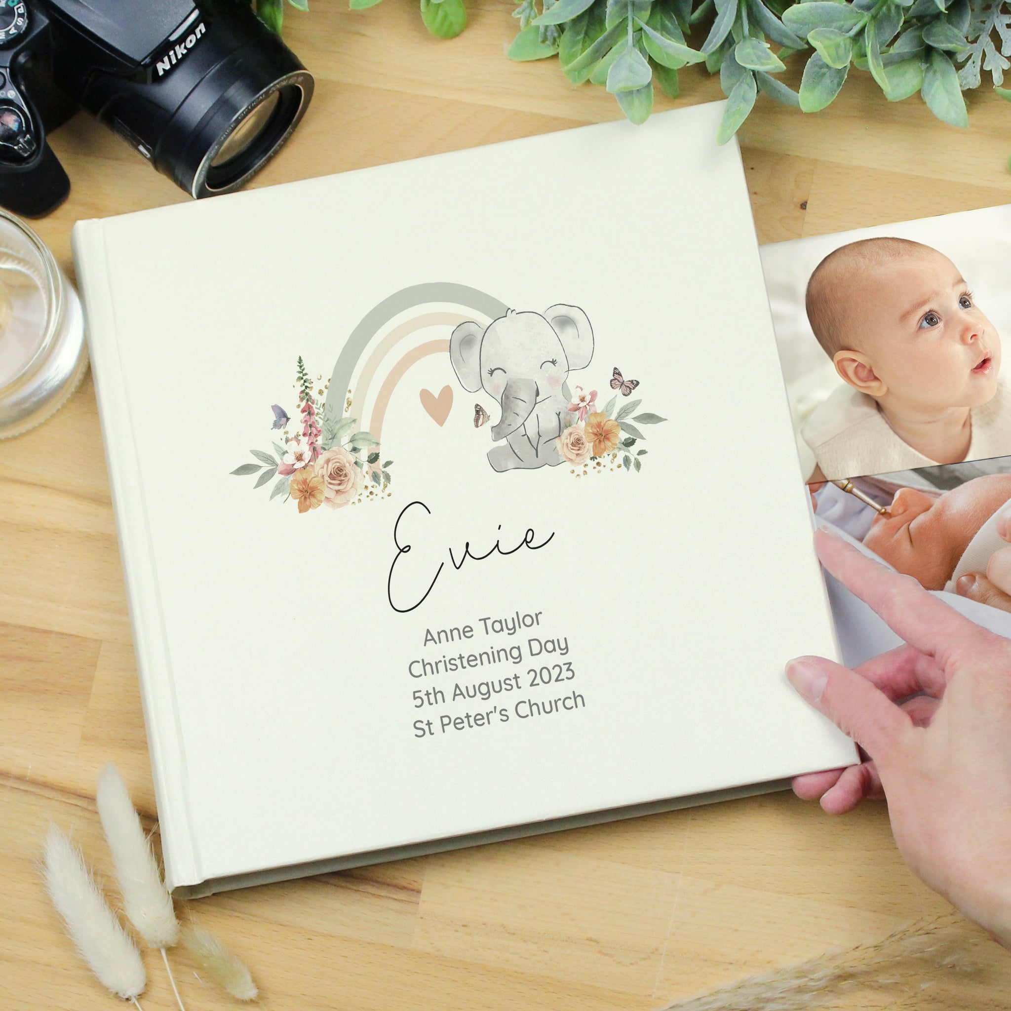 Personalised Floral Elephant Square Photo Album: 1 - Photo Albums By Gift Moments