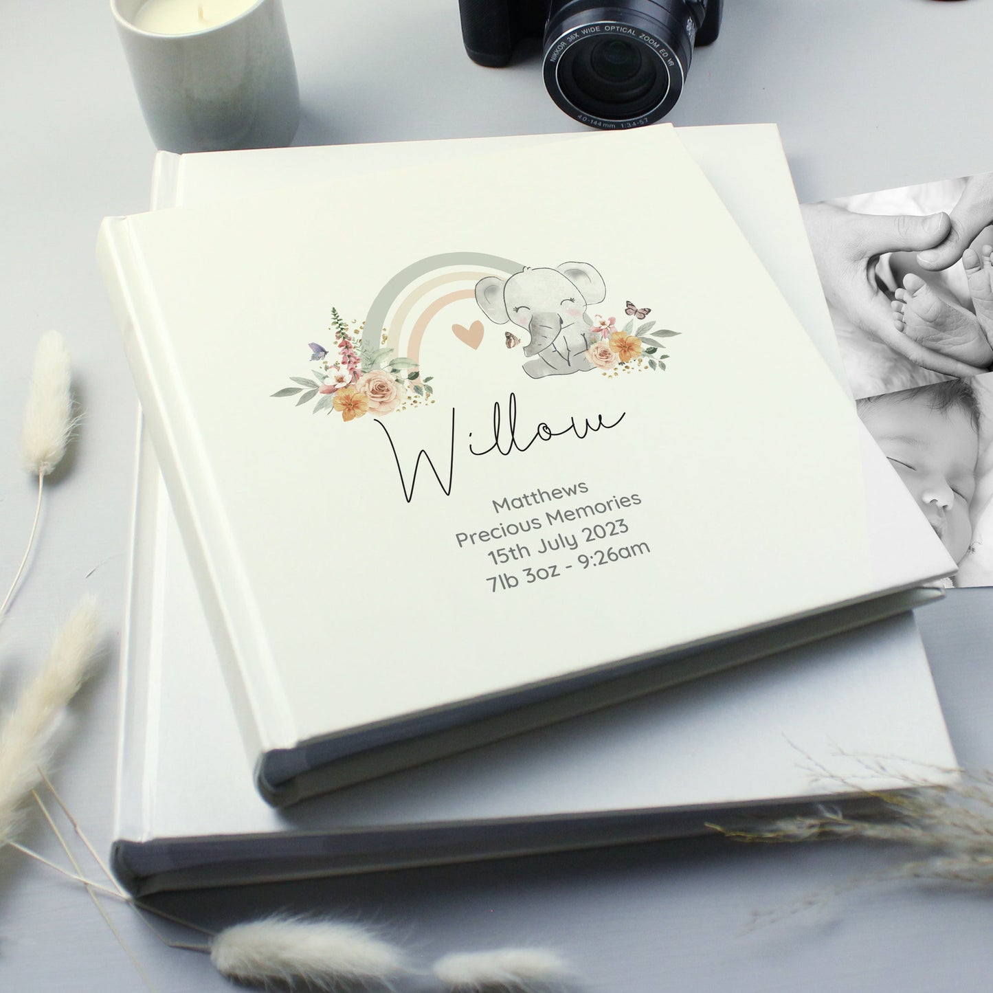 Personalised Floral Elephant Square Photo Album: 2 - Photo Albums By Gift Moments