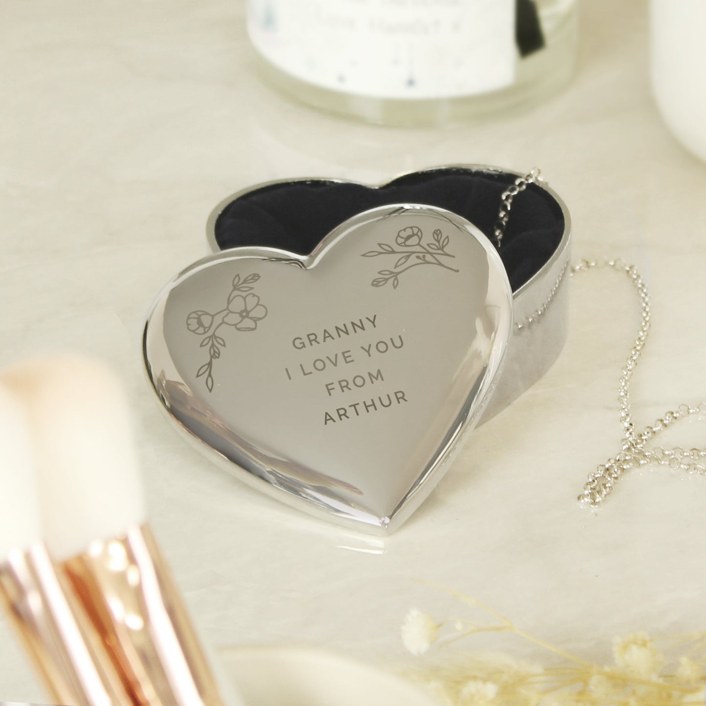 Personalised Floral Free Text Heart Trinket Box: 7 - Trinket Boxes By Gift Moments