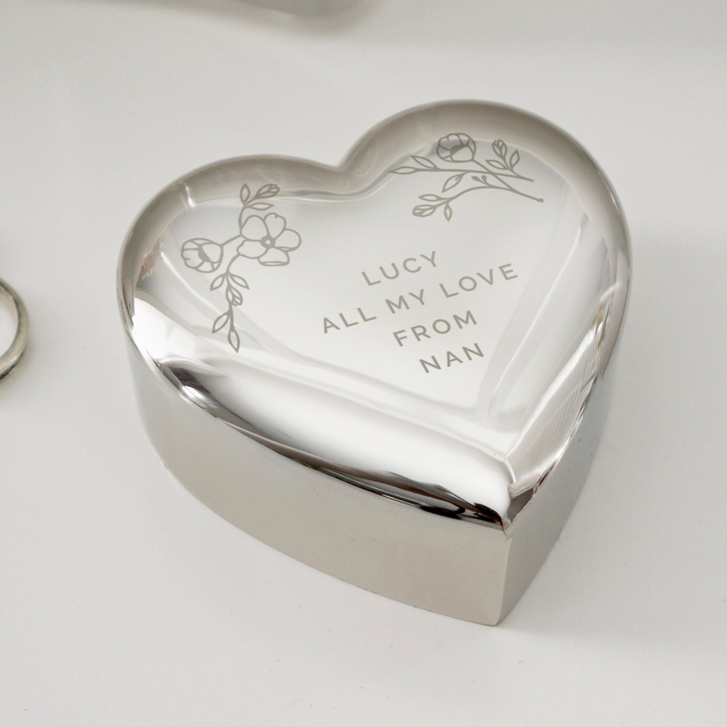 Personalised Floral Free Text Heart Trinket Box: 6 - Trinket Boxes By Gift Moments