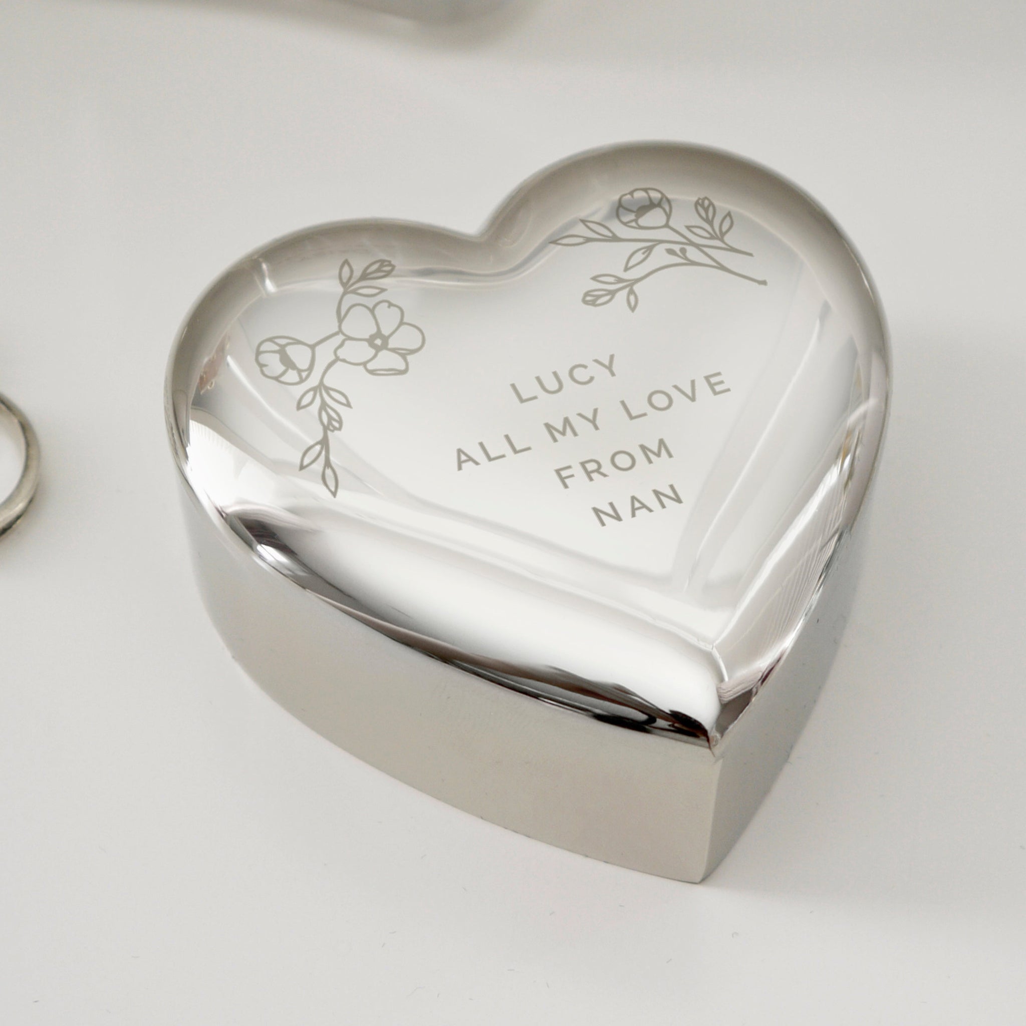 Personalised Floral Free Text Heart Trinket Box: 6 - Trinket Boxes By Gift Moments