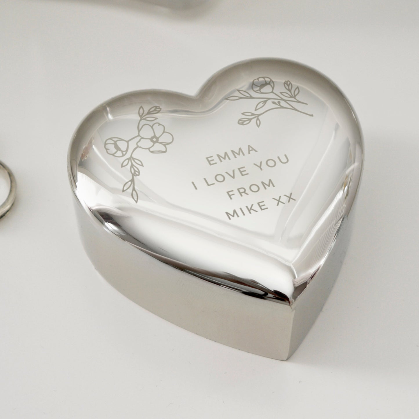 Personalised Floral Free Text Heart Trinket Box: 9 - Trinket Boxes By Gift Moments