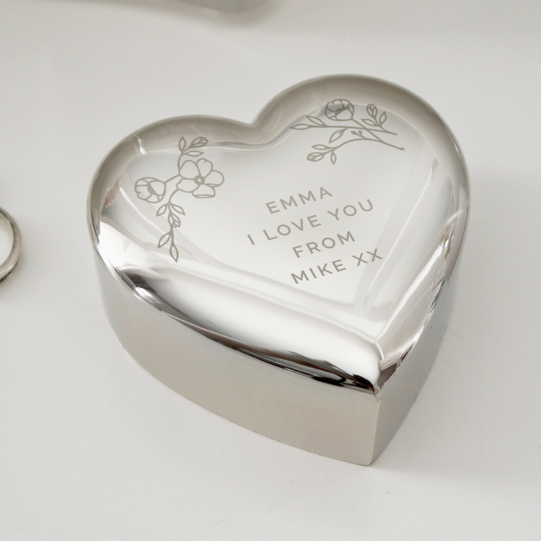 Personalised Floral Free Text Heart Trinket Box: 9 - Trinket Boxes By Gift Moments