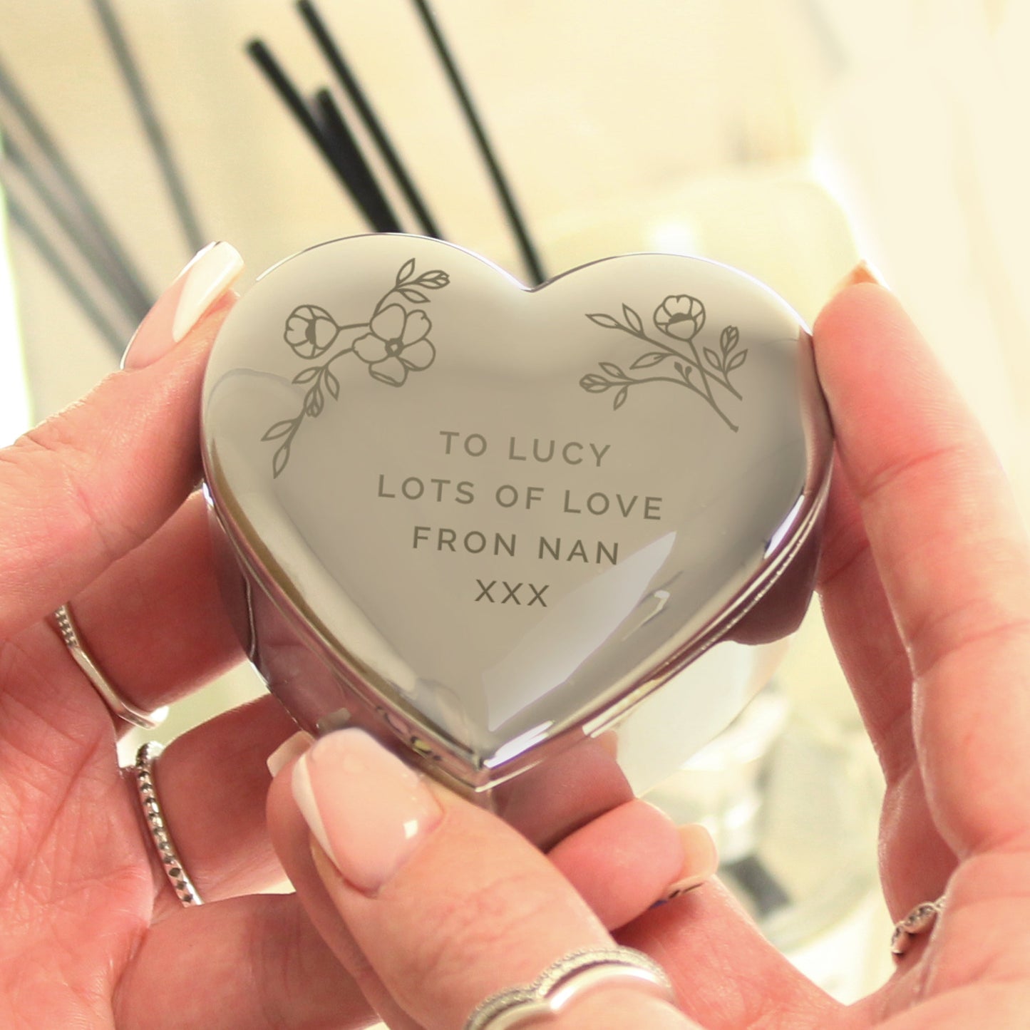 Personalised Floral Free Text Heart Trinket Box: 1 - Trinket Boxes By Gift Moments