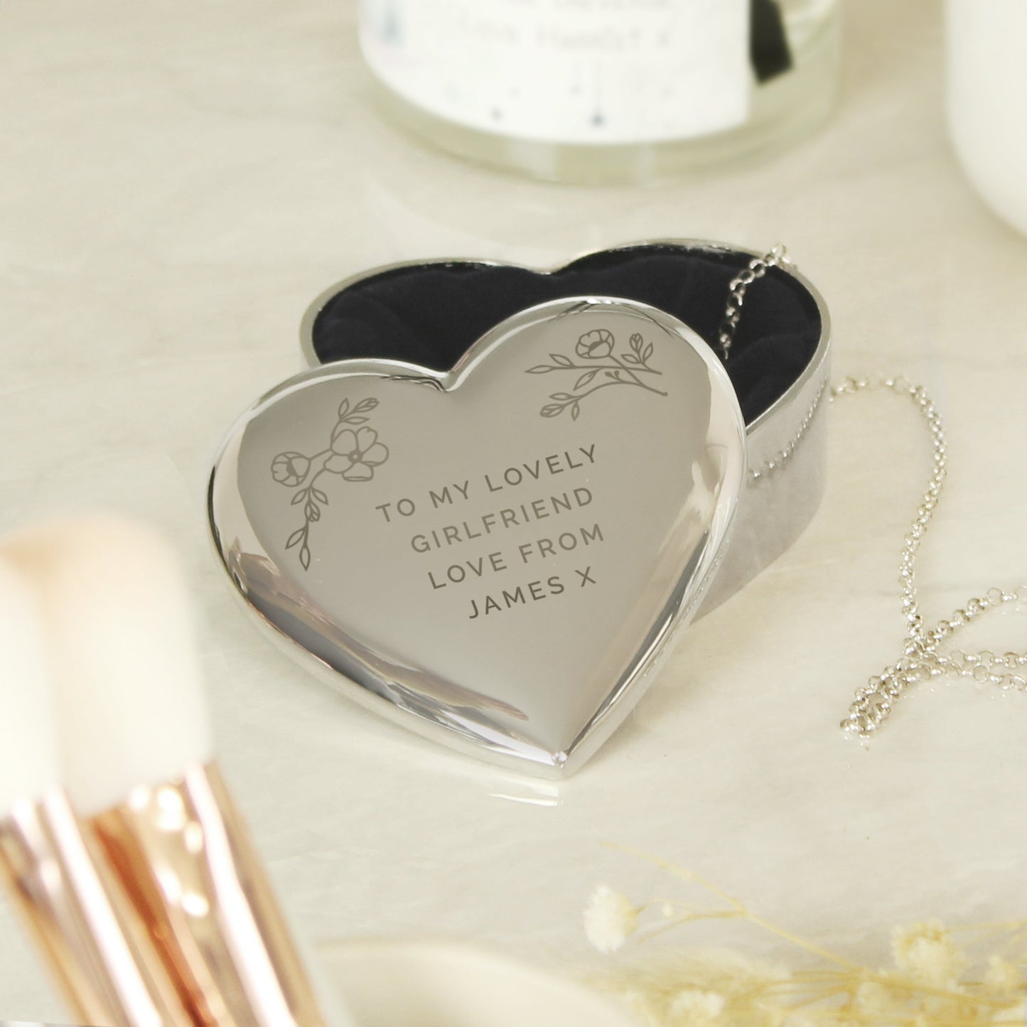 Personalised Floral Free Text Heart Trinket Box: 3 - Trinket Boxes By Gift Moments