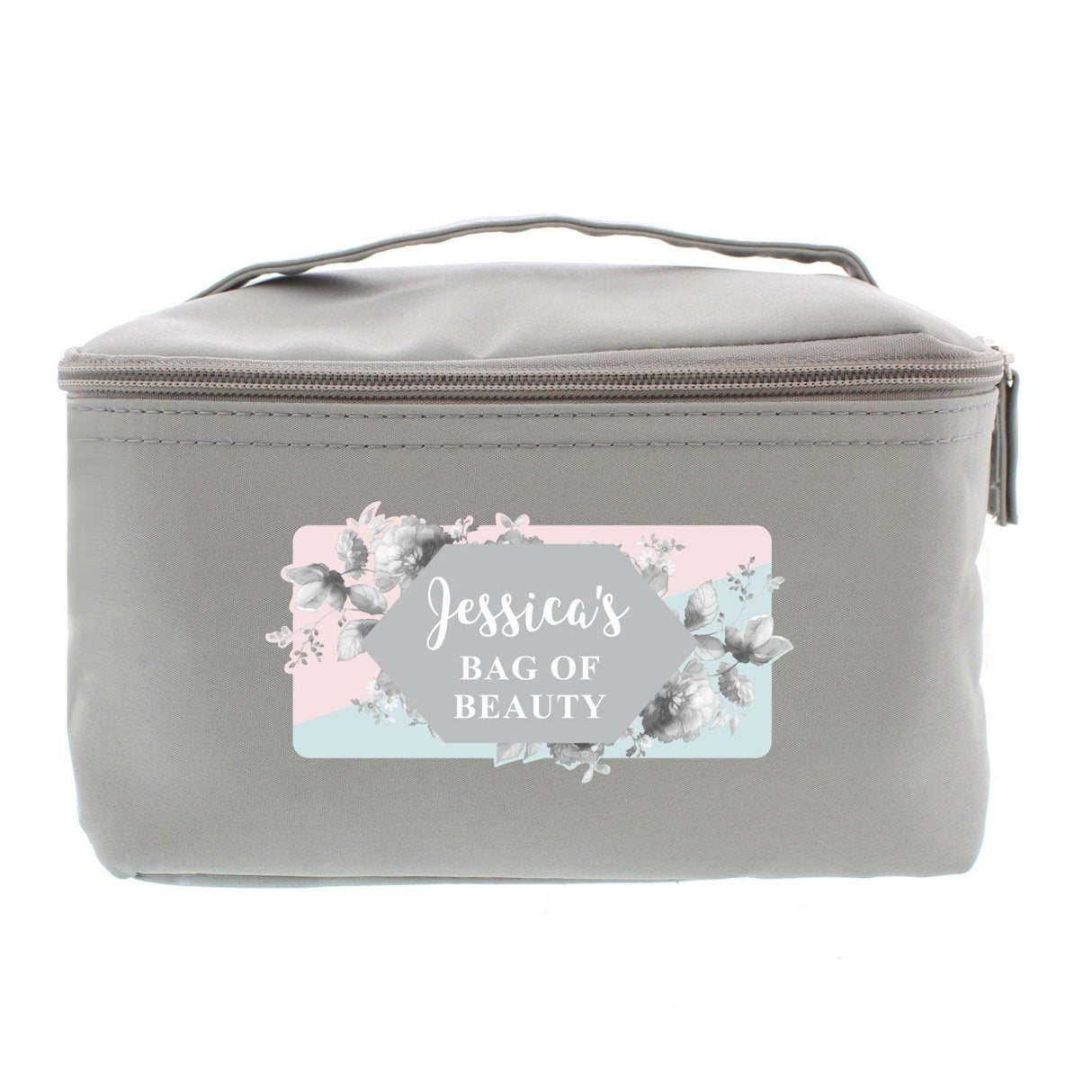 Personalised Floral Grey Toiletry Bag: 4 - Toiletry & Makeup Bags By Gift Moments