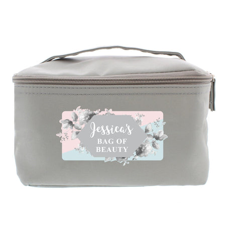 Personalised Floral Grey Toiletry Bag: 4 - Toiletry & Makeup Bags By Gift Moments
