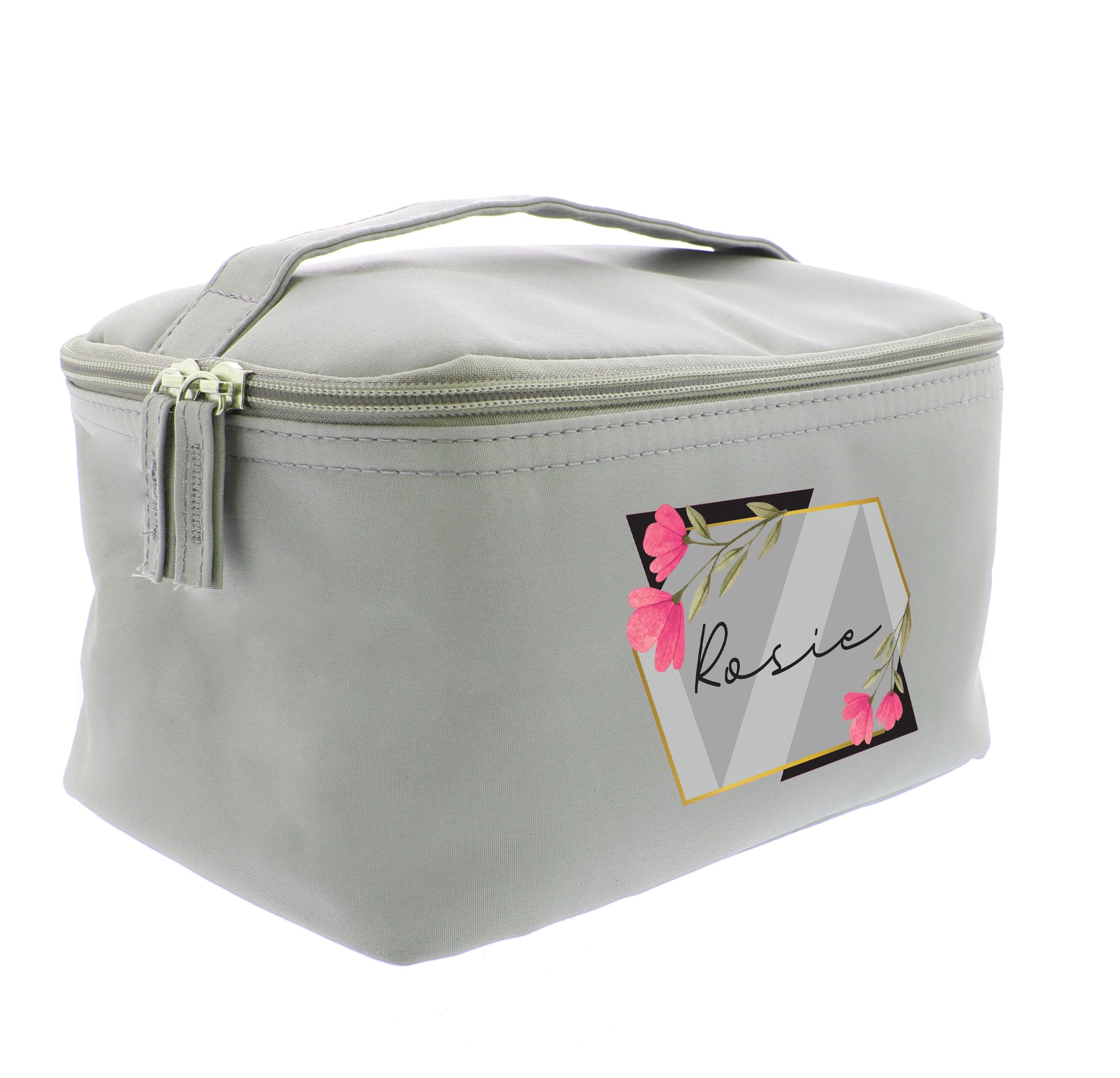 Personalised Floral Grey Toiletry Bag: 5 - Toiletry & Makeup Bags By Gift Moments