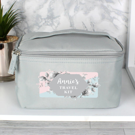 Personalised Floral Grey Toiletry Bag: 2 - Toiletry & Makeup Bags By Gift Moments