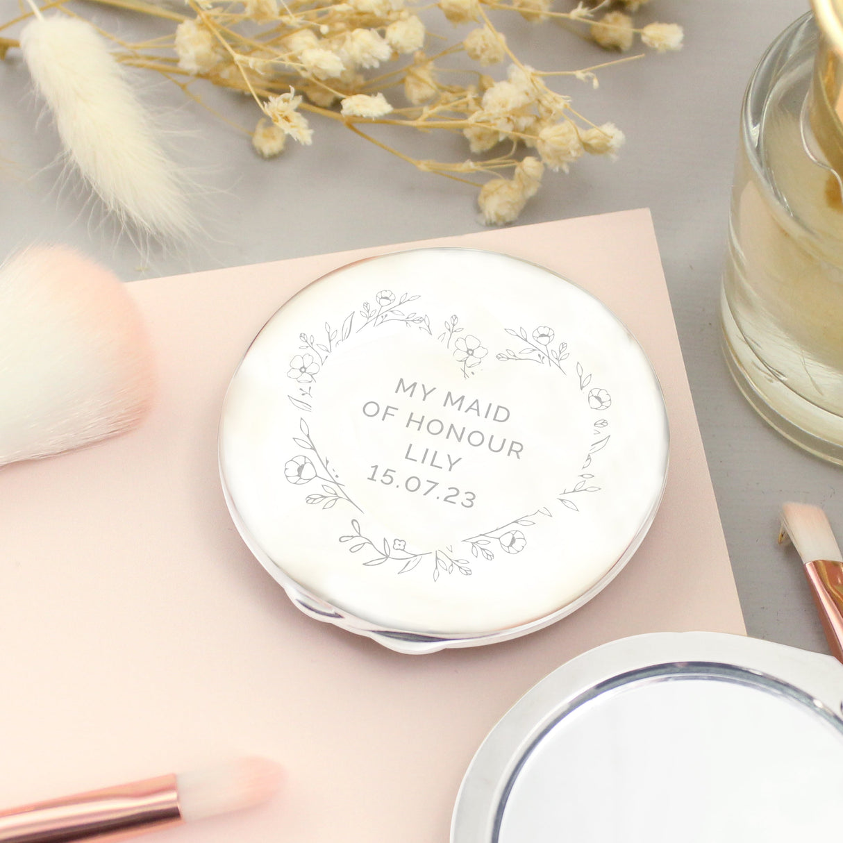 Personalised Floral Heart Compact Mirror: 3 - Compact Mirrors By Gift Moments