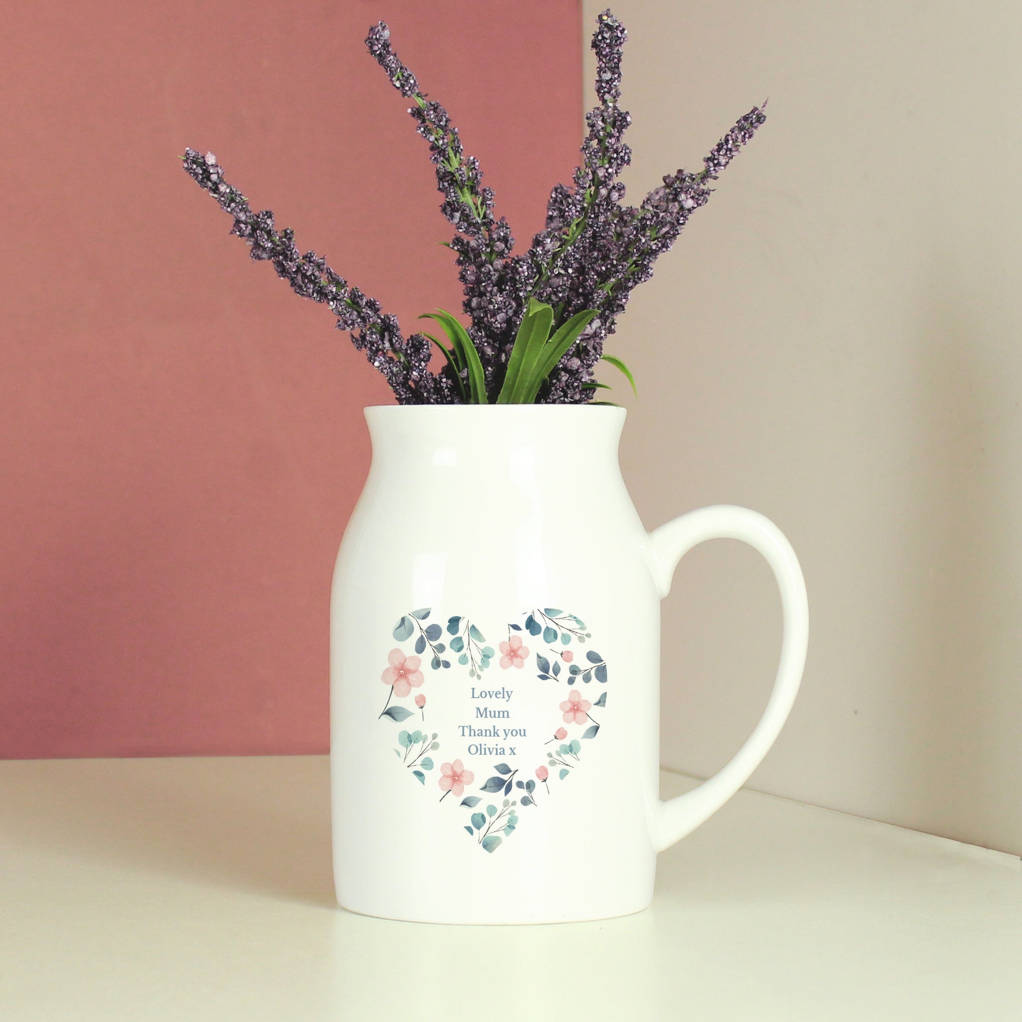 Personalised Floral Heart Flower Jug: 8 - Vases By Gift Moments