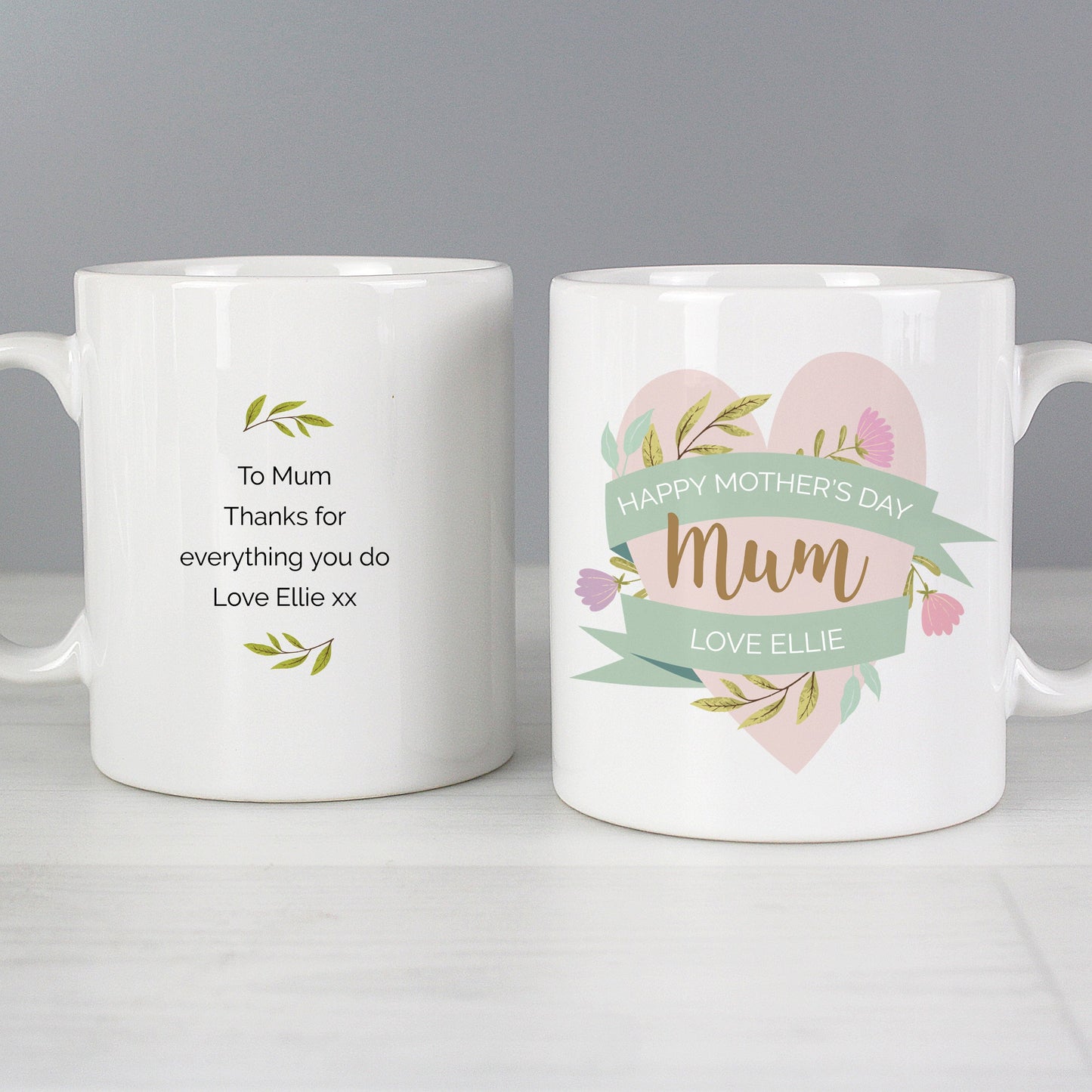 Personalised Floral Heart Mug: 2 - Mugs By Gift Moments